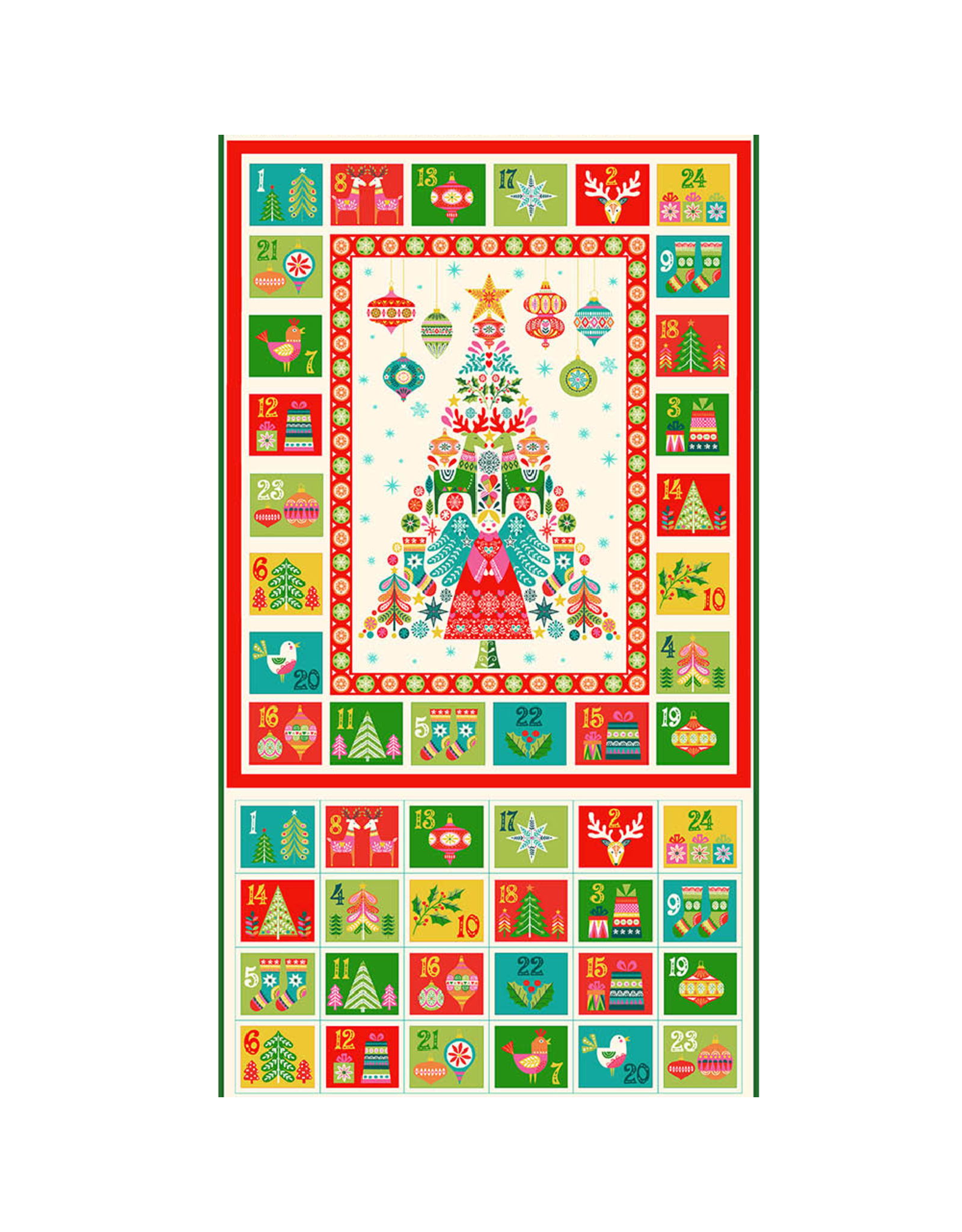 Andover Fabrics Christmas Brights Advent Calendar Panel, 24” x 42”