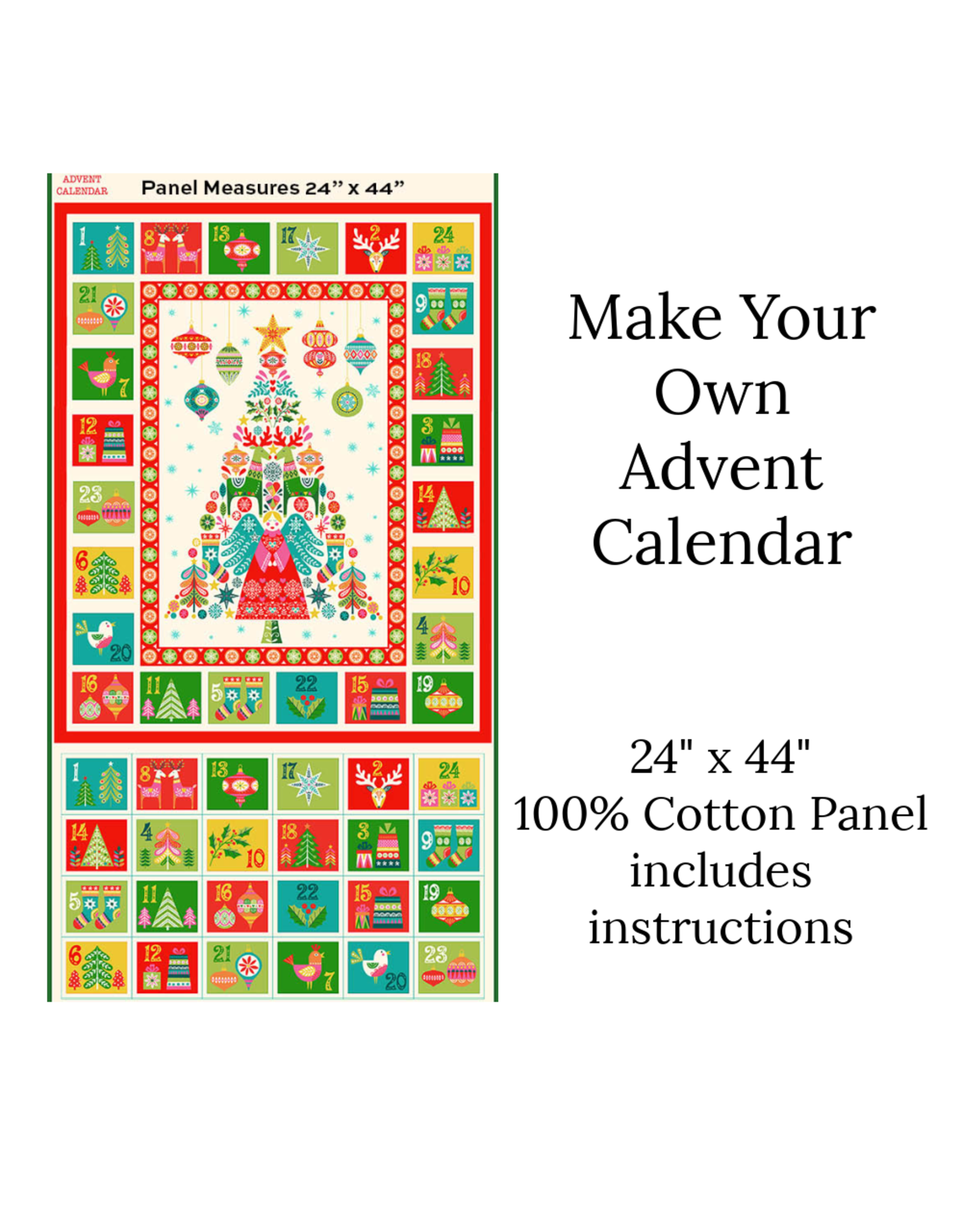 Andover Fabrics Christmas Brights Advent Calendar Panel, 24” x 42”