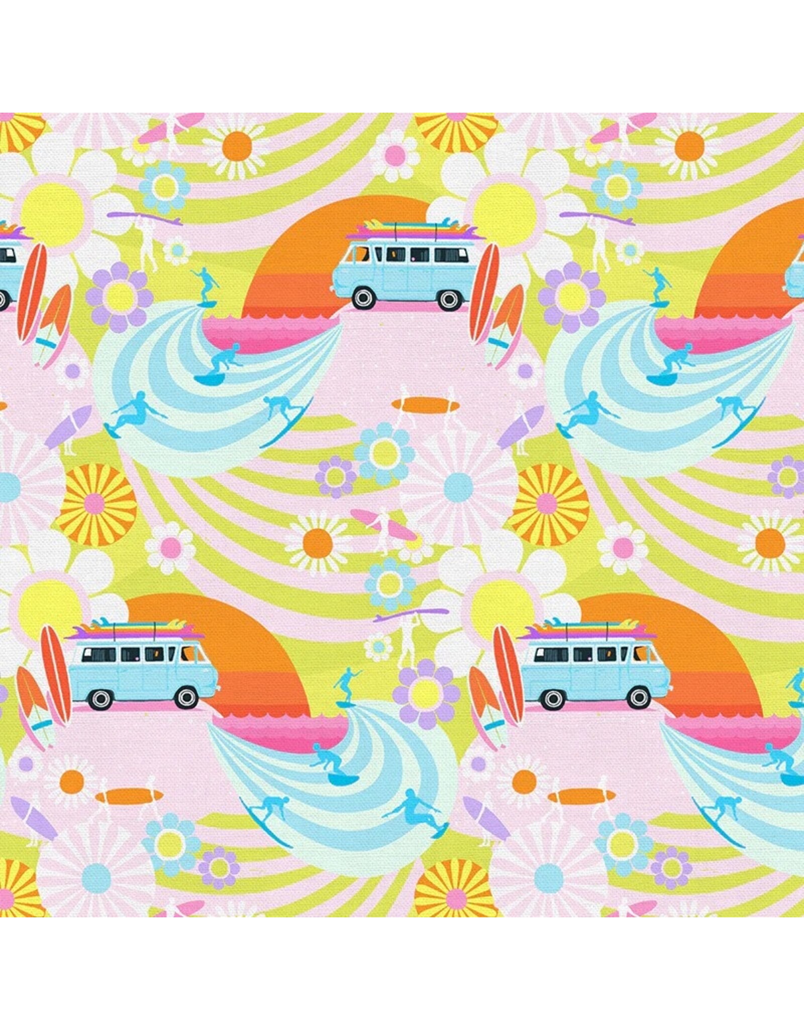 Paintbrush Studio Goin Surfin, Endless Summer in Rainbow, Fabric Half-Yards