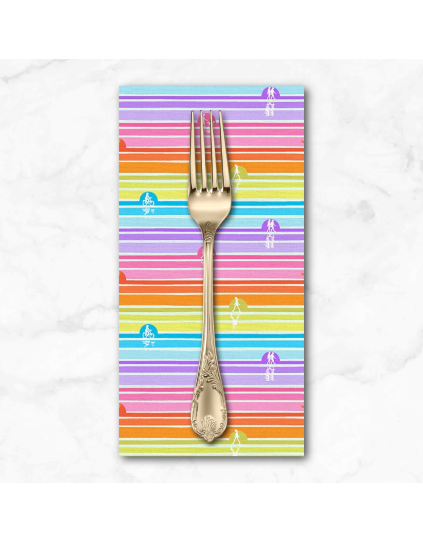PD's Paintbrush Studio Collection Goin Surfin, Sunset Stripe in Rainbow, Dinner Napkin