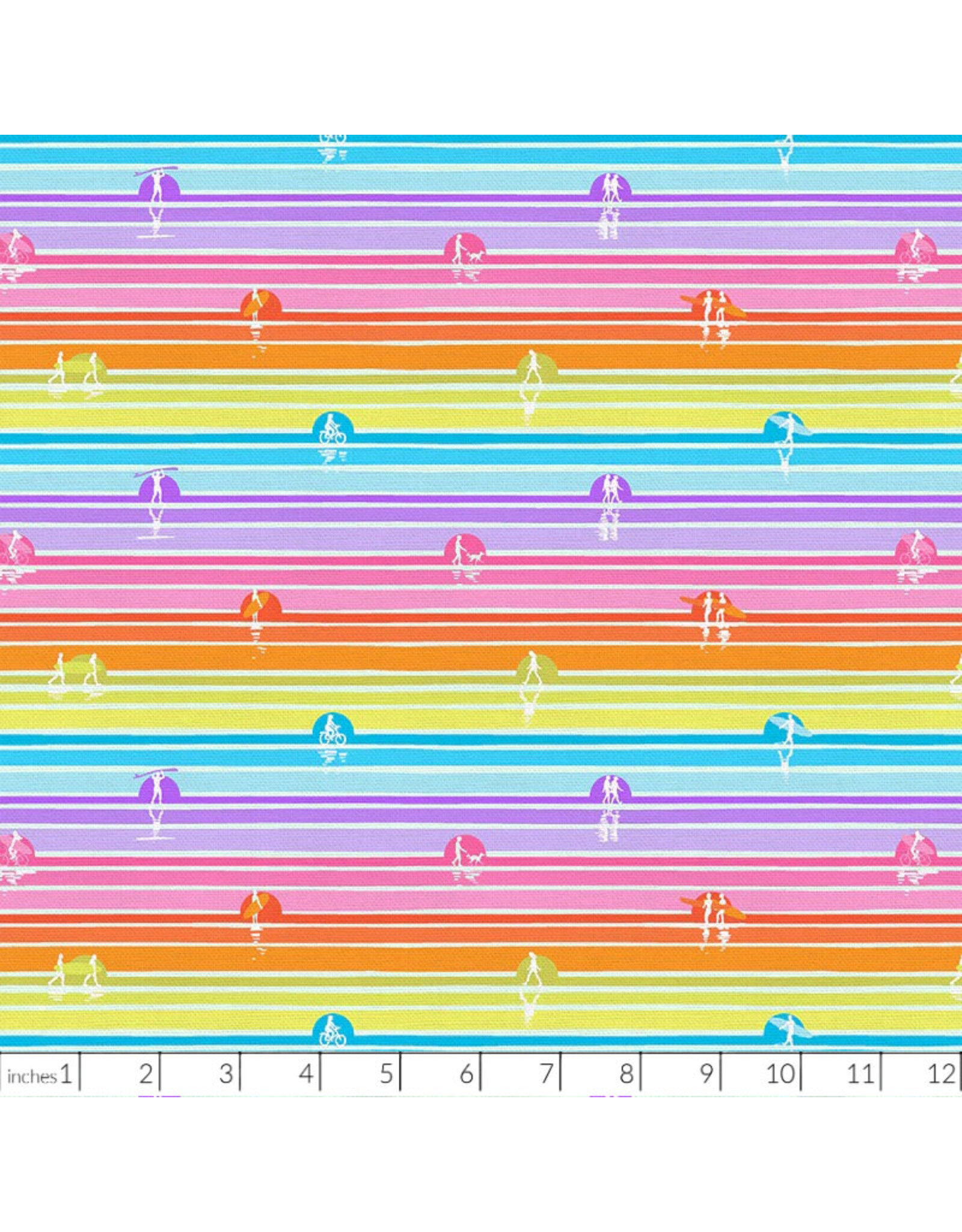 PD's Paintbrush Studio Collection Goin Surfin, Sunset Stripe in Rainbow, Dinner Napkin