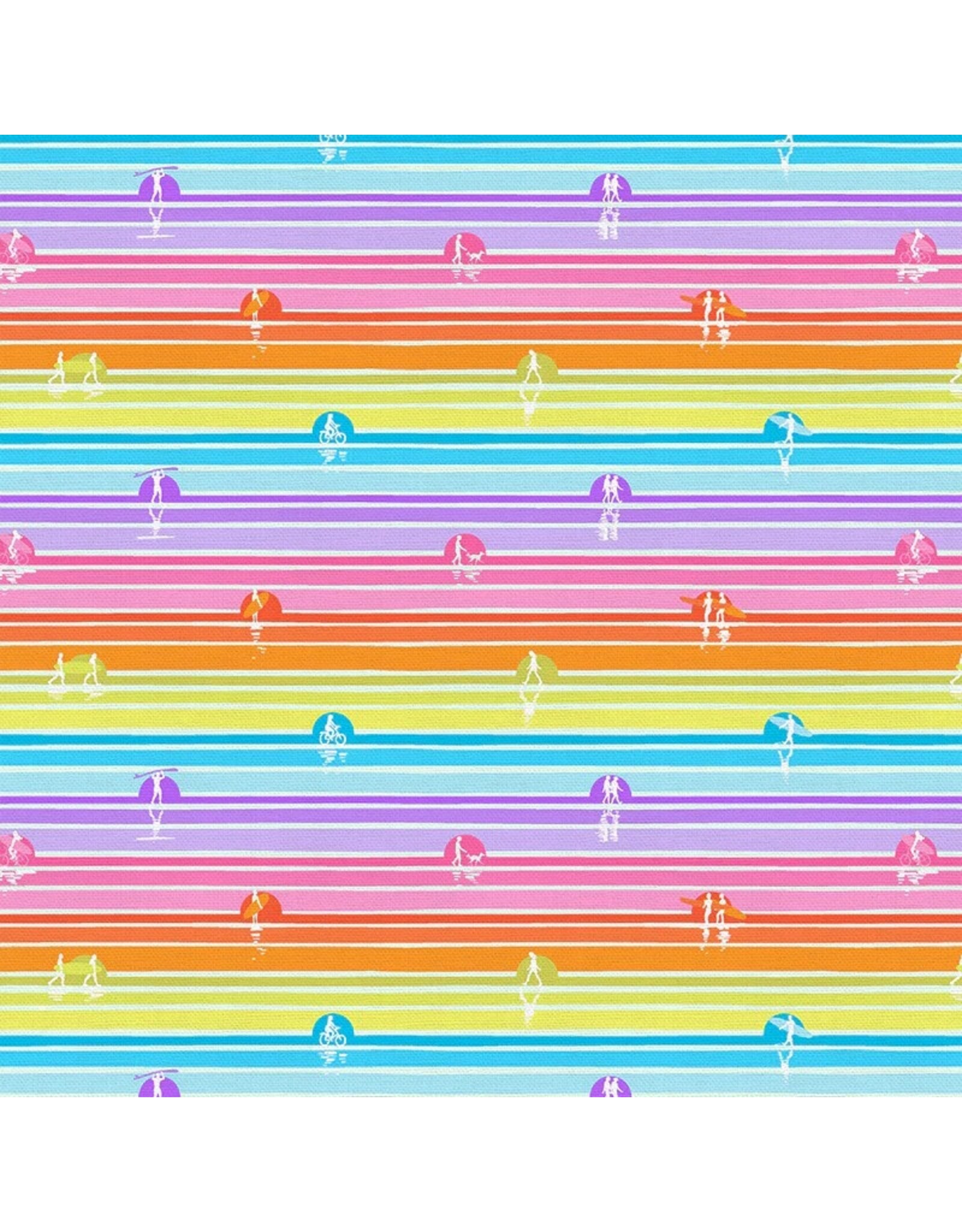 Paintbrush Studio ON SALE-5 YARD CUT - Goin Surfin, Sunset Stripe in Rainbow