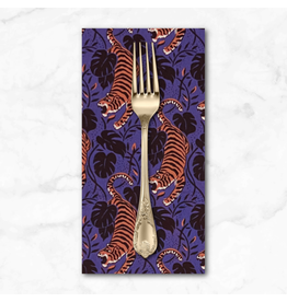 PD's Sevenberry Collection Tropics, Tiger with Tropical Leaves in Purple Dark, Dinner Napkin