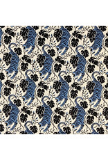 Sevenberry Tropics, Tiger with Tropical Leaves in Blue Light, Fabric Half-Yards