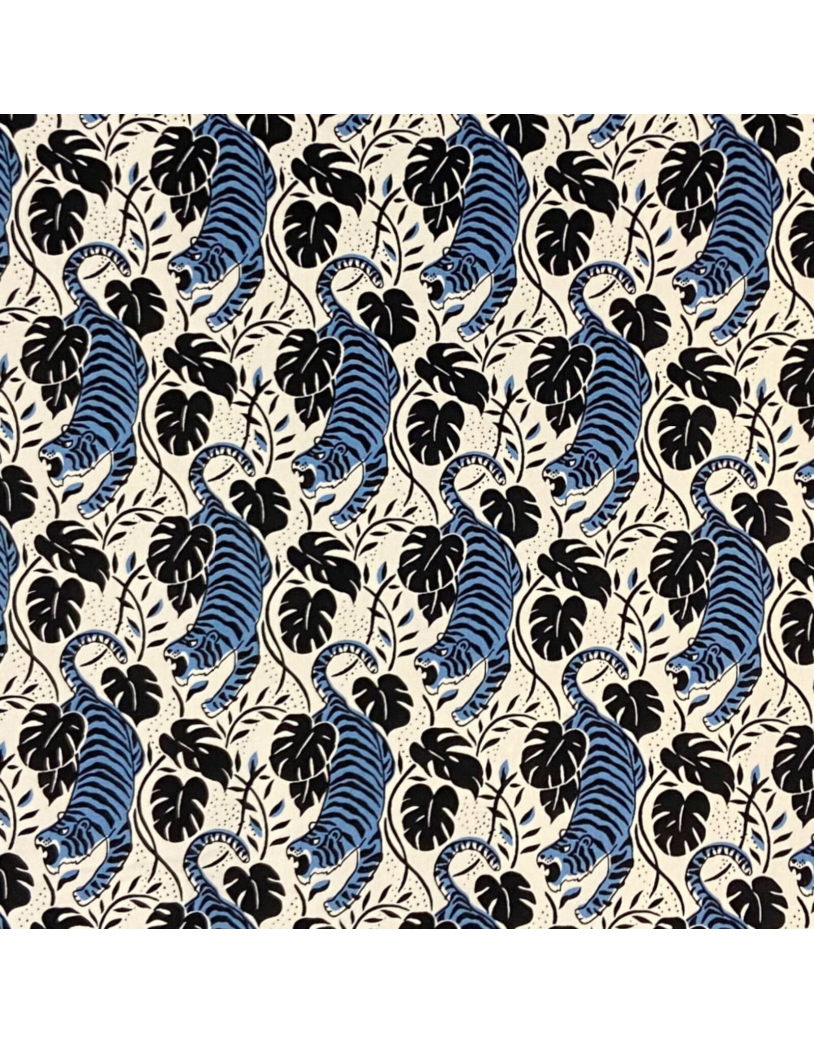 Sevenberry Tropics, Tiger with Tropical Leaves in Blue Light, Fabric Half-Yards