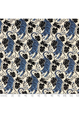 PD's Sevenberry Collection Tropics, Tiger with Tropical Leaves in Blue Light, Dinner Napkin