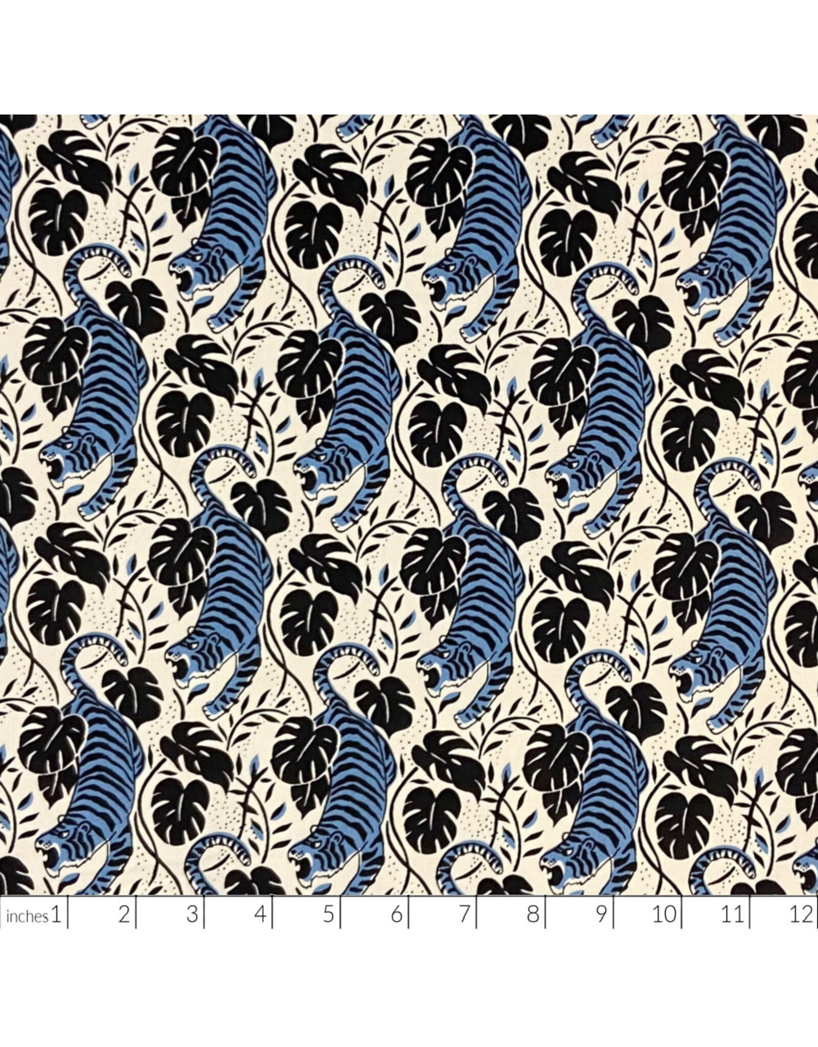 PD's Sevenberry Collection Tropics, Tiger with Tropical Leaves in Blue Light, Dinner Napkin