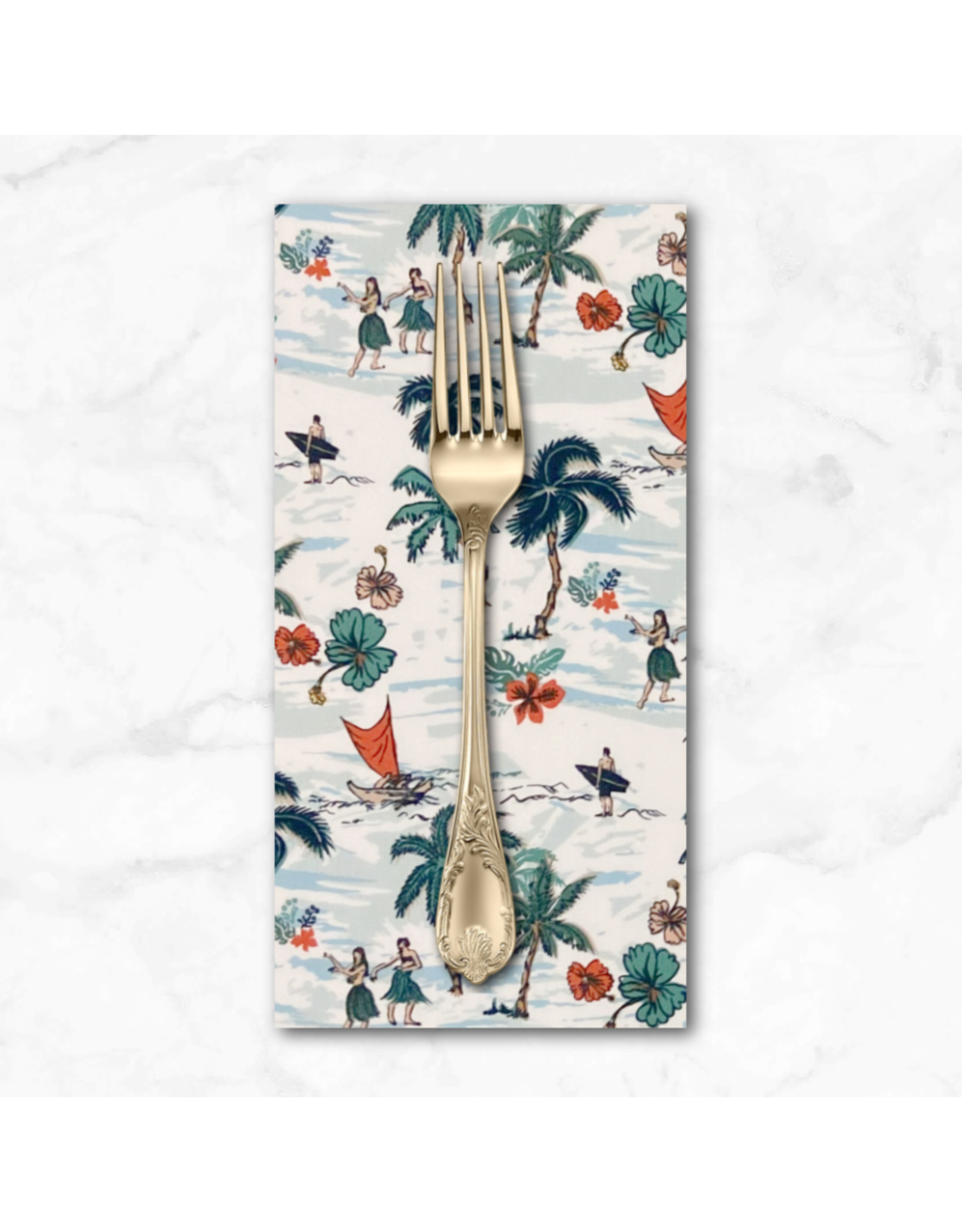 PD's Sevenberry Collection Tropics, Palm Trees with Tropical Motifs in Ivory, Dinner Napkin