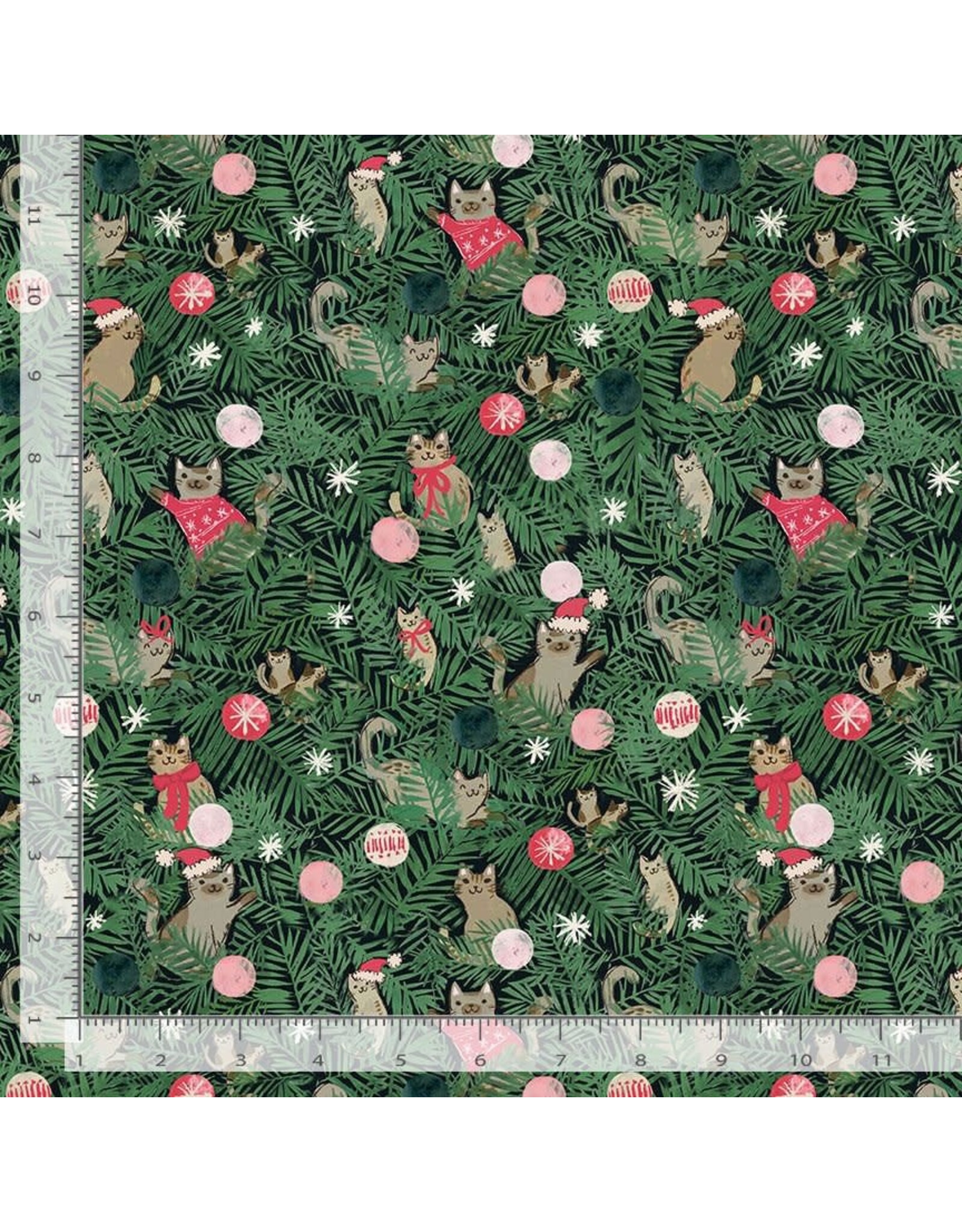 Dear Stella Sweater Weather, Tree Kittens in Multi, Fabric Half-Yards