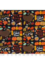 Alexander Henry Fabrics Fall Harvest,  Bring on the Gourd Times in Black, Fabric 15" Repeat