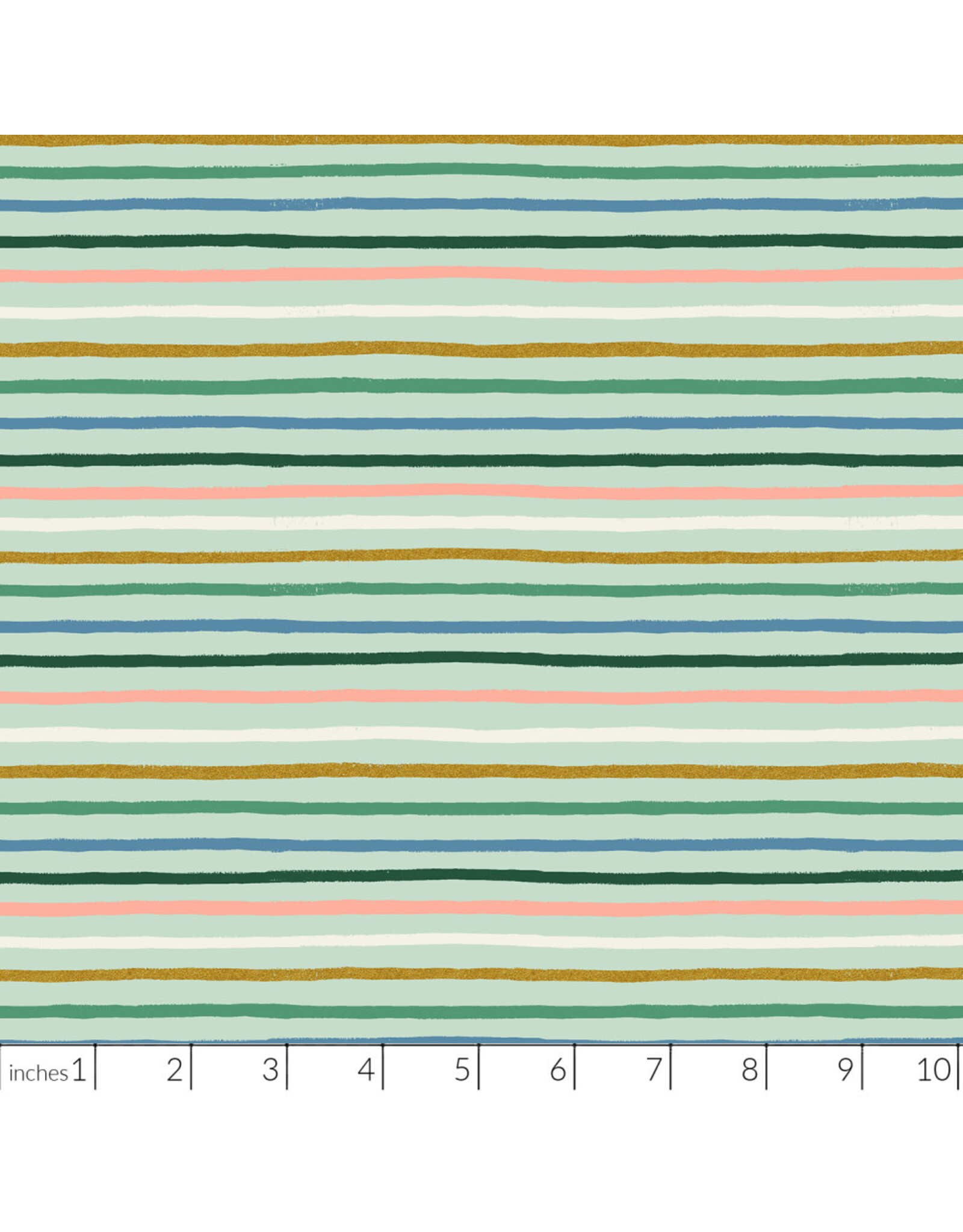 Rifle Paper Co. ON SALE-5 YARD BUNDLE - Orchard, Festive Stripe in Mint Multi with Metallic