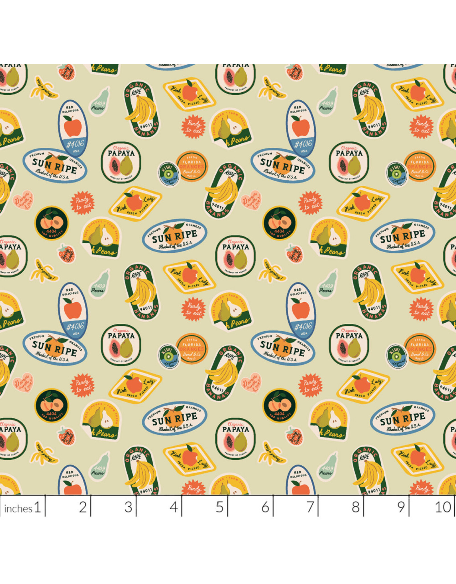 PD's Rifle Paper Co Collection Orchard, Fruit Stickers in Khaki, Dinner Napkin