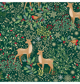 Andover Fabrics Enchanted, Dasher and Dancer in Green, Fabric Half-Yards