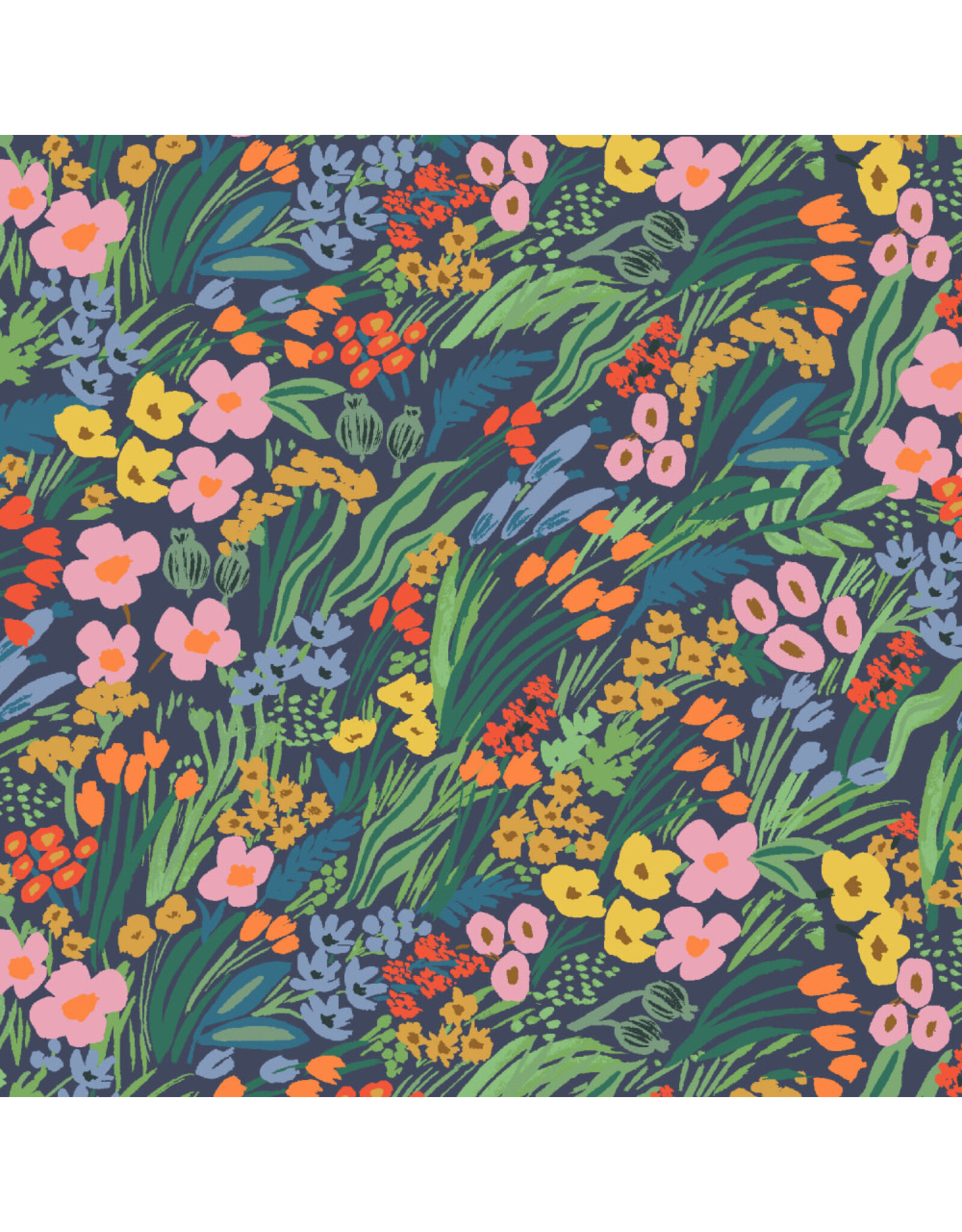 Rifle Paper Co. Linen/Cotton Canvas, Bramble, Lea in Blue, Fabric Half-Yards