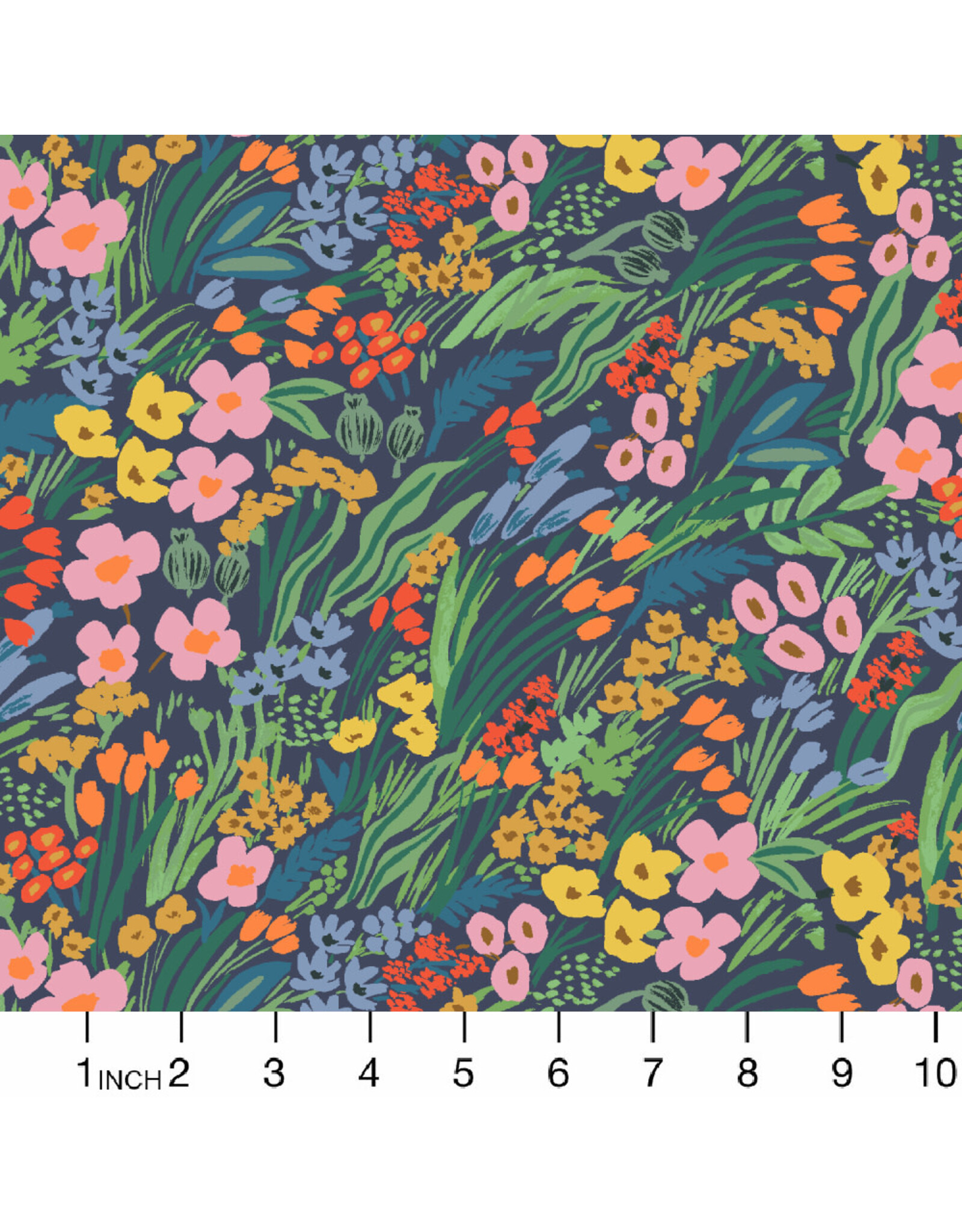 Rifle Paper Co. Linen/Cotton Canvas, Bramble, Lea in Blue, Fabric Half-Yards