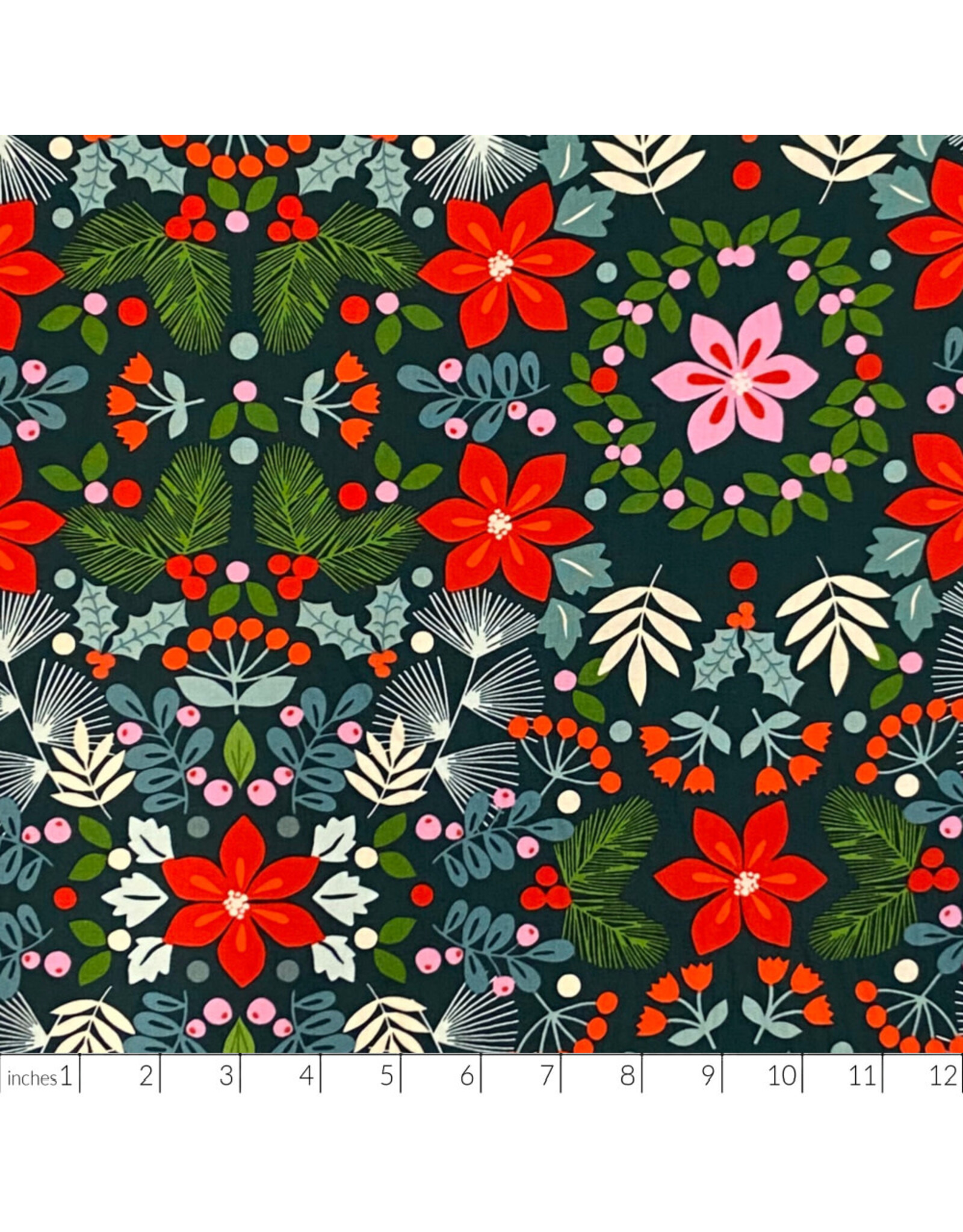 Alexander Henry Fabrics Christmas Time, Joy in Victorian Green , Fabric Half-Yards