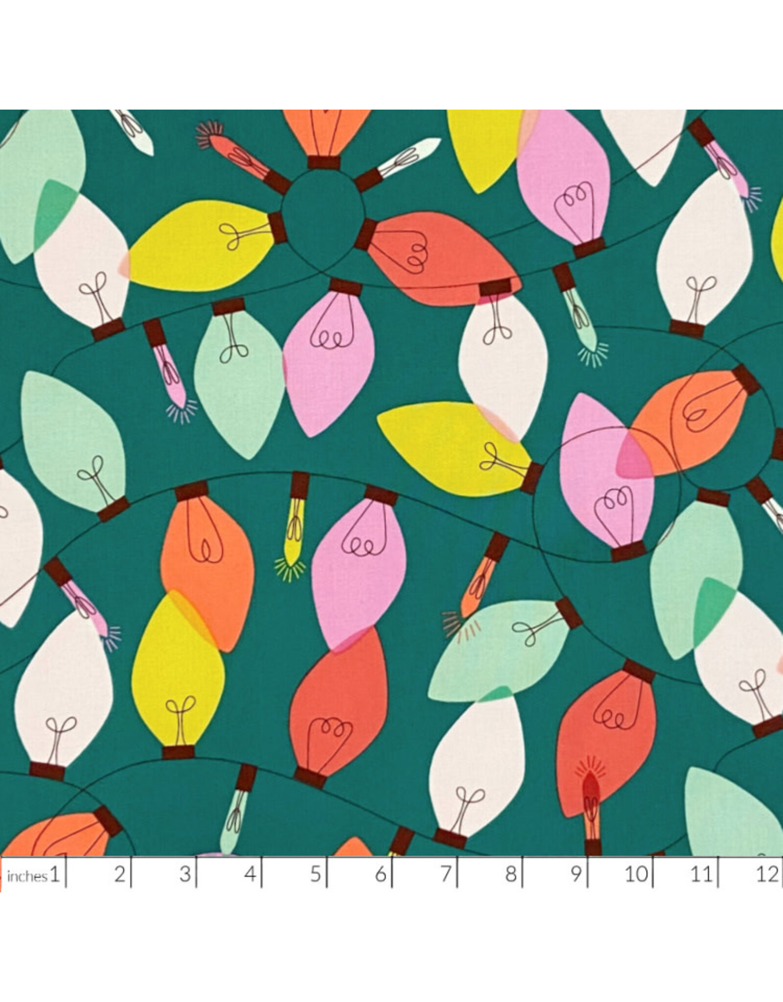 Alexander Henry Fabrics Christmas Time, String of Lights in Green, Fabric Half-Yards