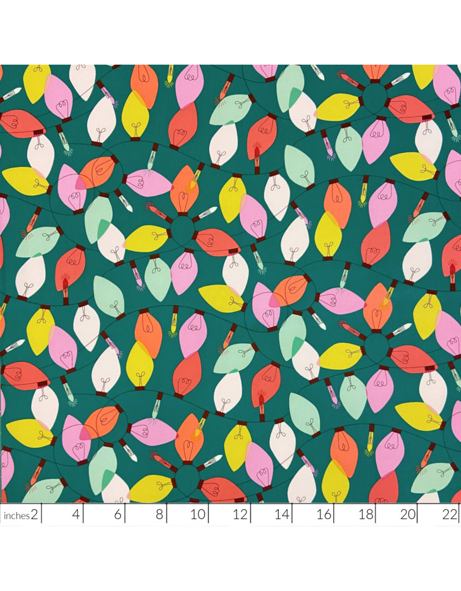Alexander Henry Fabrics Christmas Time, String of Lights in Green, Fabric Half-Yards