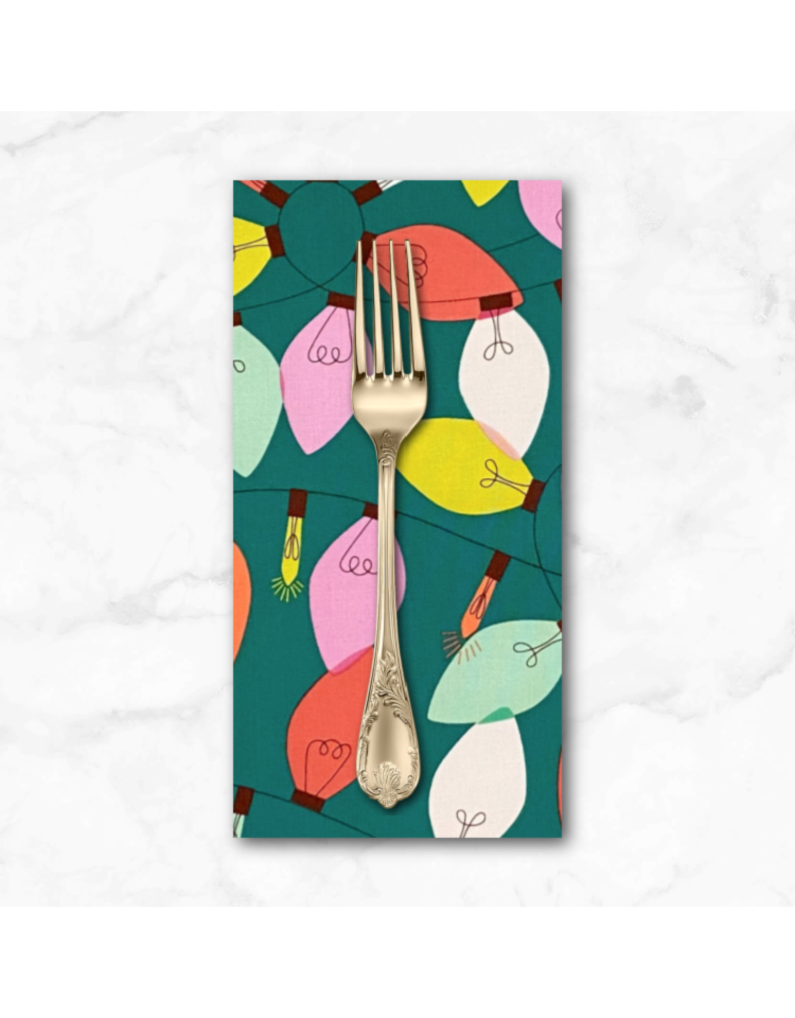 Christmas Collection Christmas Time, String of Lights in Green,  Dinner Napkin