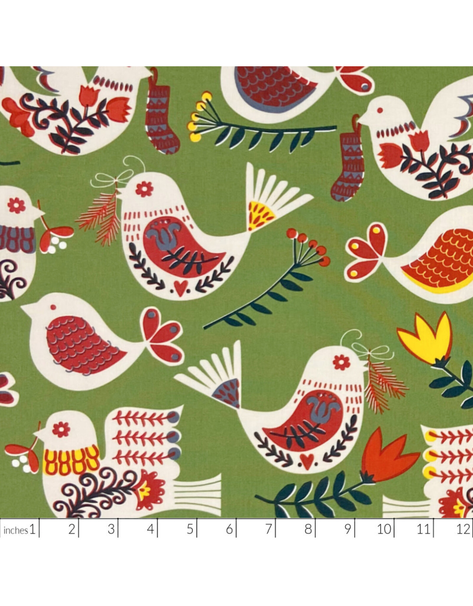 Alexander Henry Fabrics Christmas Time, Winter Partridge in Pine, Fabric Half-Yards