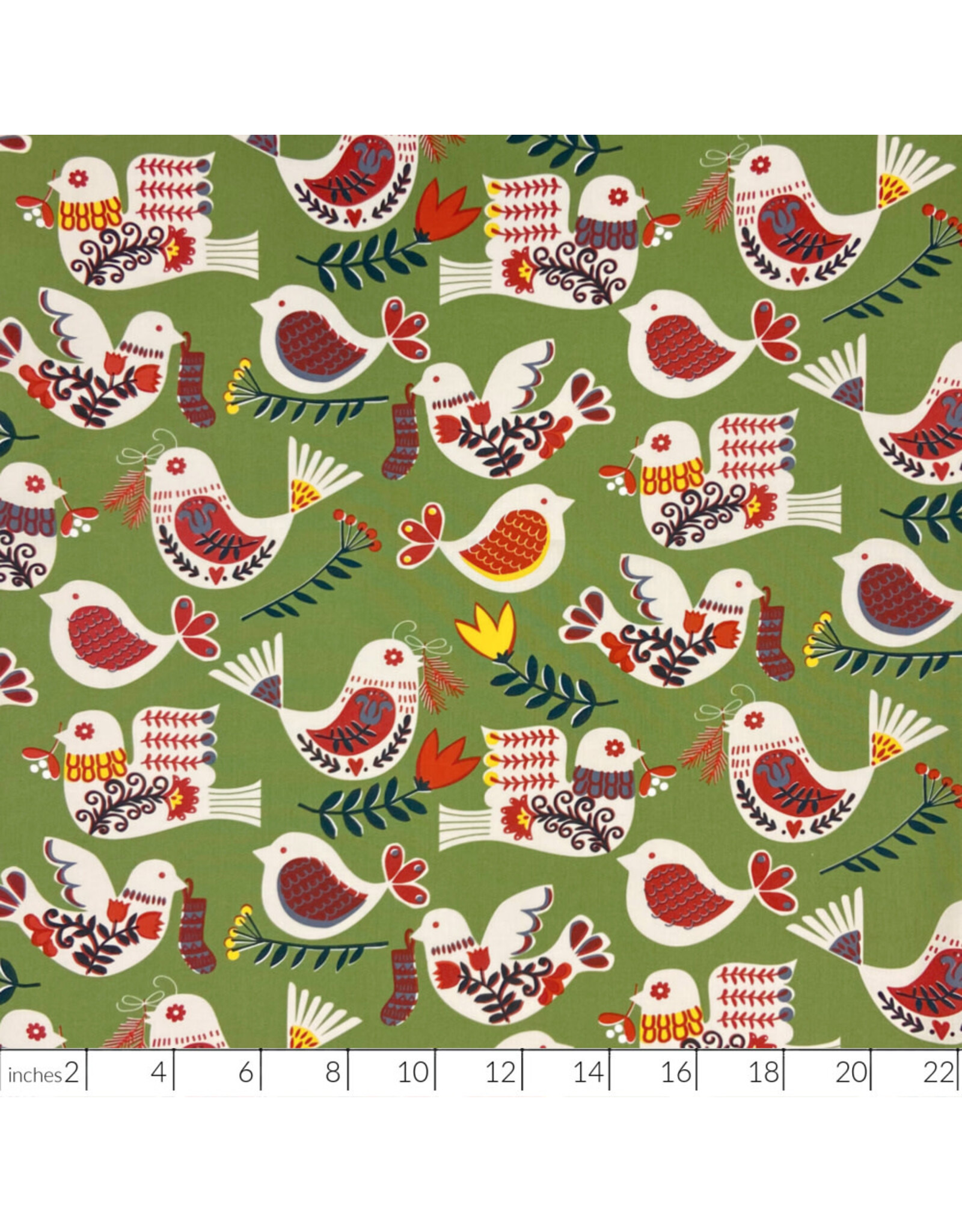 Alexander Henry Fabrics Christmas Time, Winter Partridge in Pine, Fabric Half-Yards