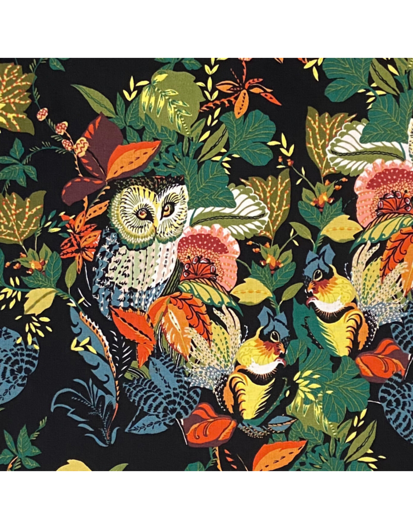 Alexander Henry Fabrics Fall Harvest,  Harvest Owl in Black, Fabric Half-Yards