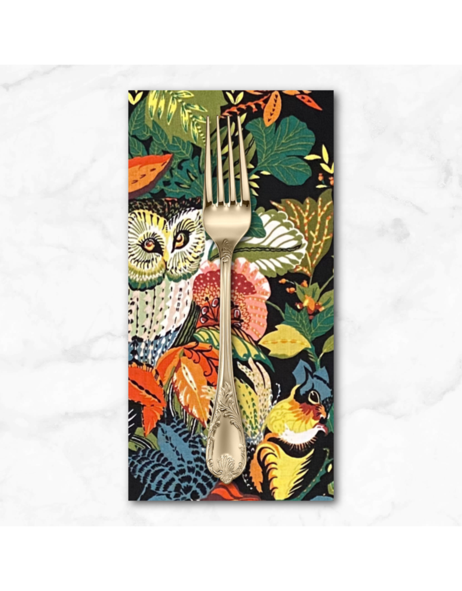 PD's Alexander Henry Collection Fall Harvest, Harvest Owl in Black, Dinner Napkin