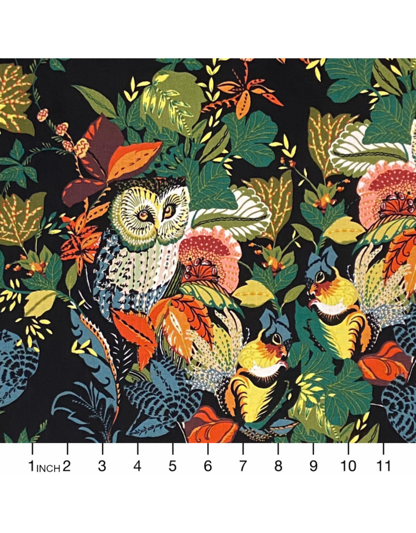PD's Alexander Henry Collection Fall Harvest, Harvest Owl in Black, Dinner Napkin