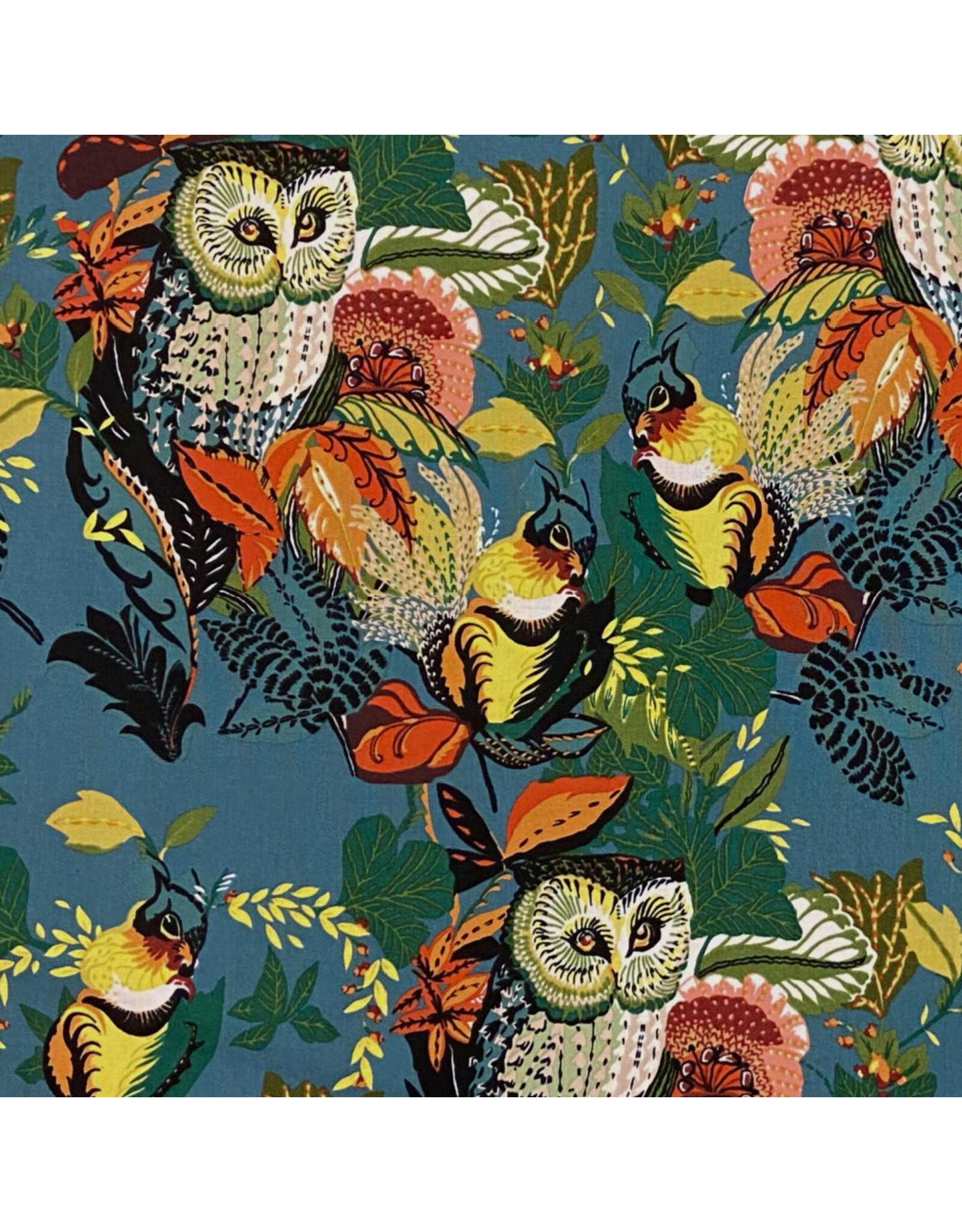 Alexander Henry Fabrics Fall Harvest,  Harvest Owl in Slate, Fabric Half-Yards