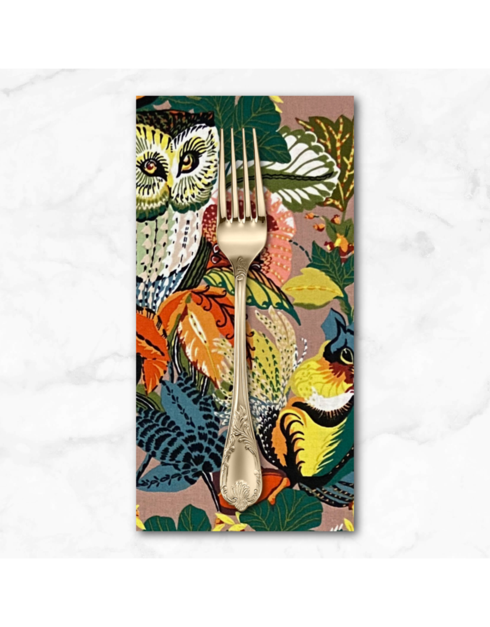 PD's Alexander Henry Collection Fall Harvest,  Owl in Mushroom, Dinner Napkin