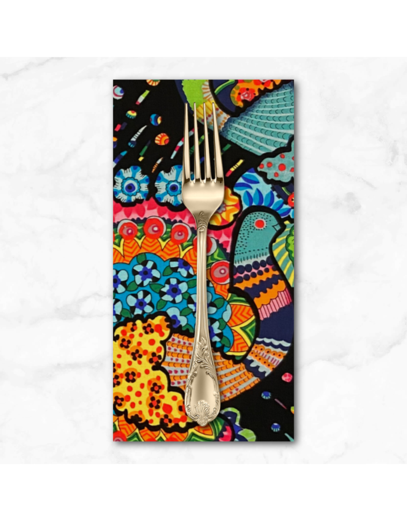 PD's Alexander Henry Collection Folklorico, El Pollo in Black, Dinner Napkin