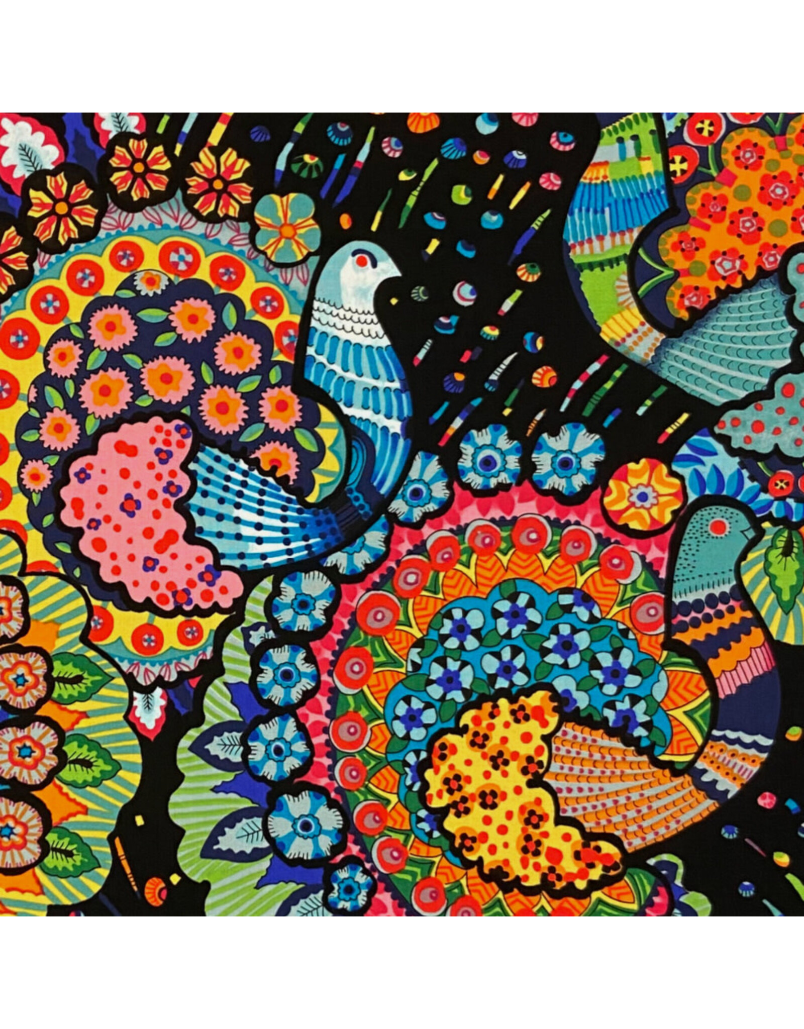 Alexander Henry Fabrics Folklorico, El Pollo in Black, Fabric Half-Yards