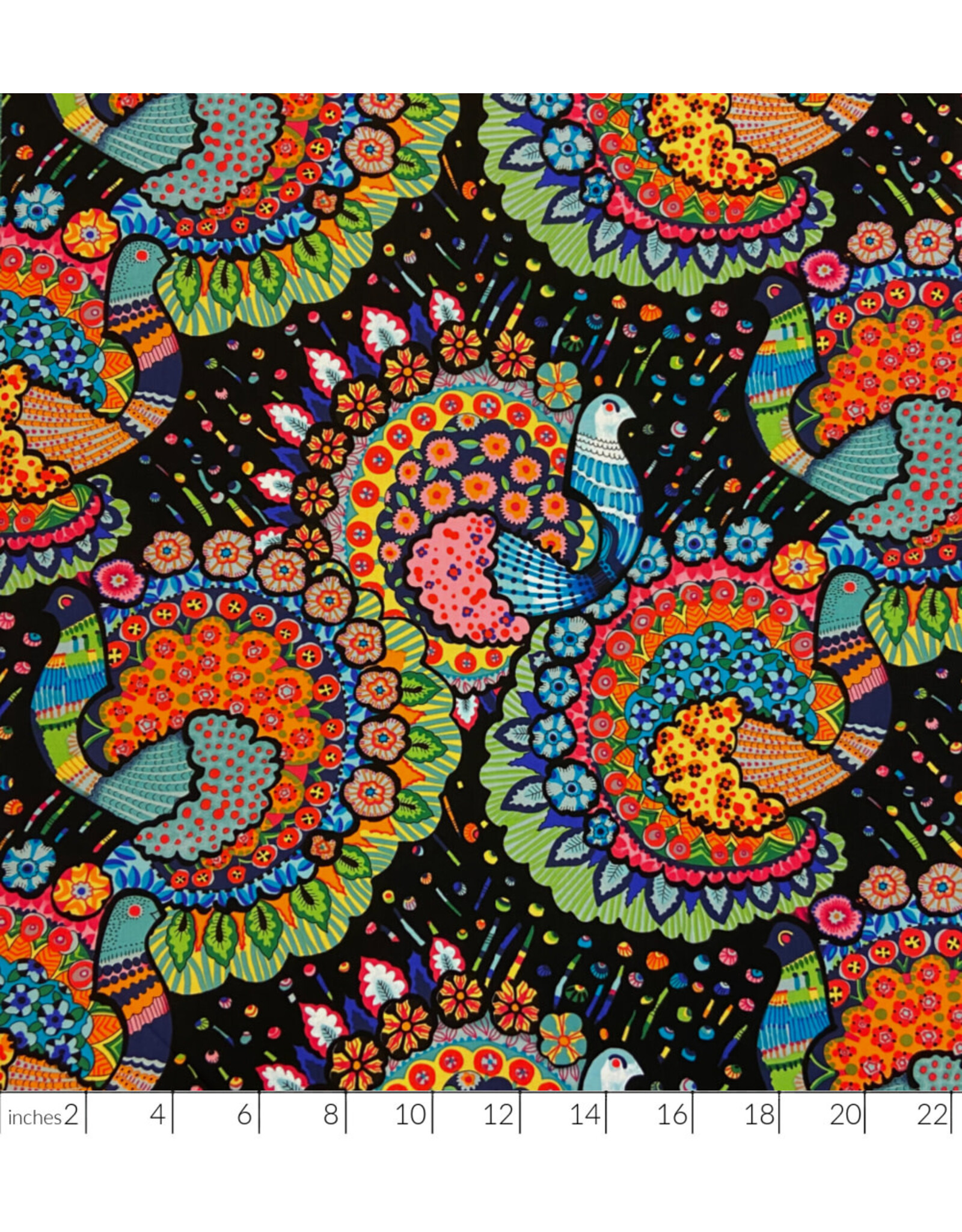 Alexander Henry Fabrics Folklorico, El Pollo in Black, Fabric Half-Yards