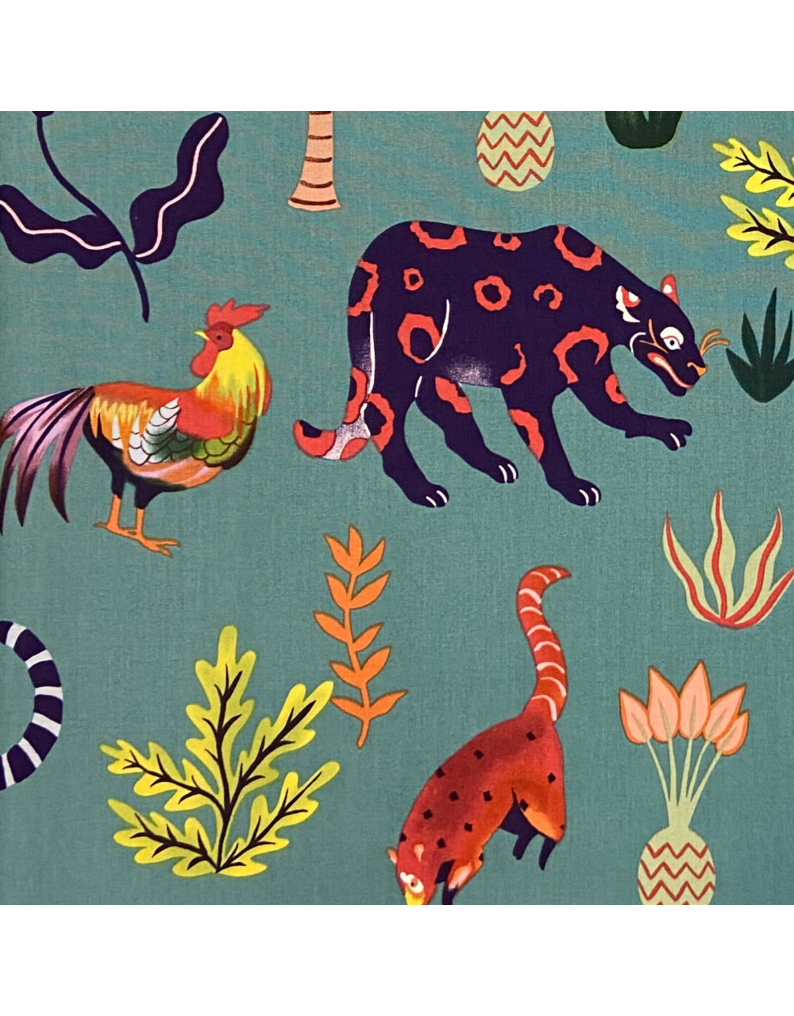 Alexander Henry Fabrics Folklorico, Selva Imaginaria in Chambray, Fabric Half-Yards