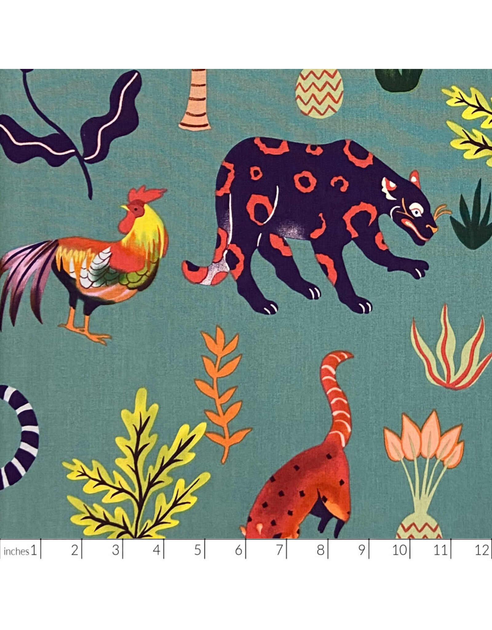 Alexander Henry Fabrics Folklorico, Selva Imaginaria in Chambray, Fabric Half-Yards