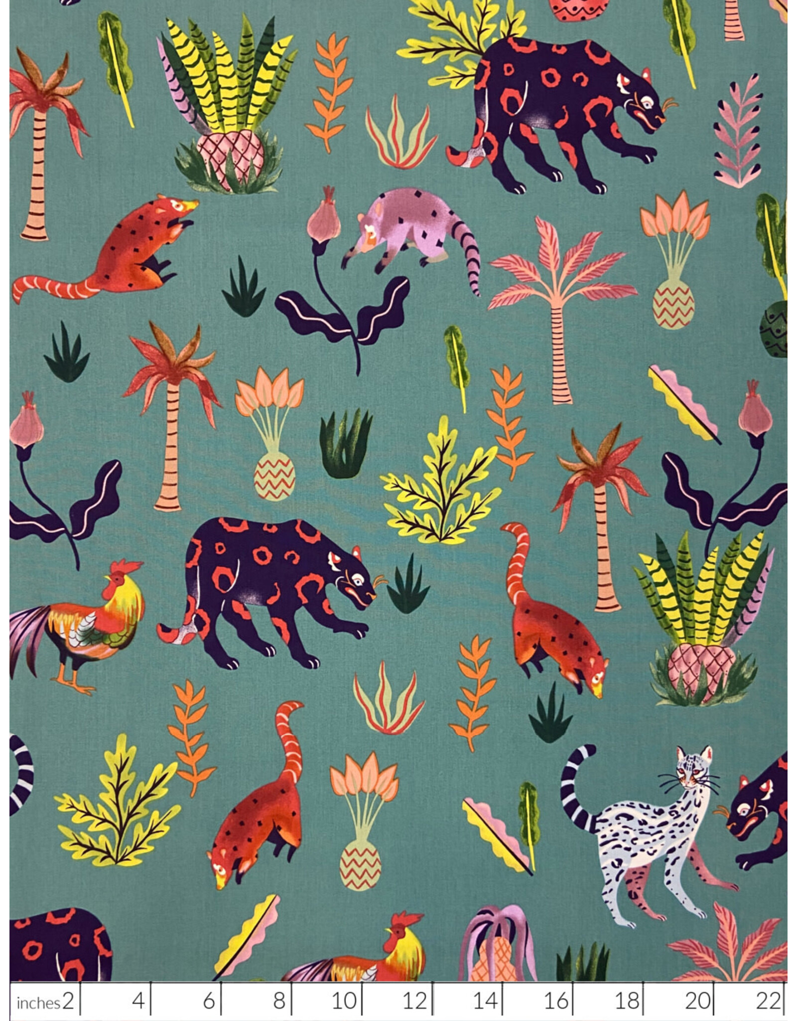 Alexander Henry Fabrics Folklorico, Selva Imaginaria in Chambray, Fabric Half-Yards