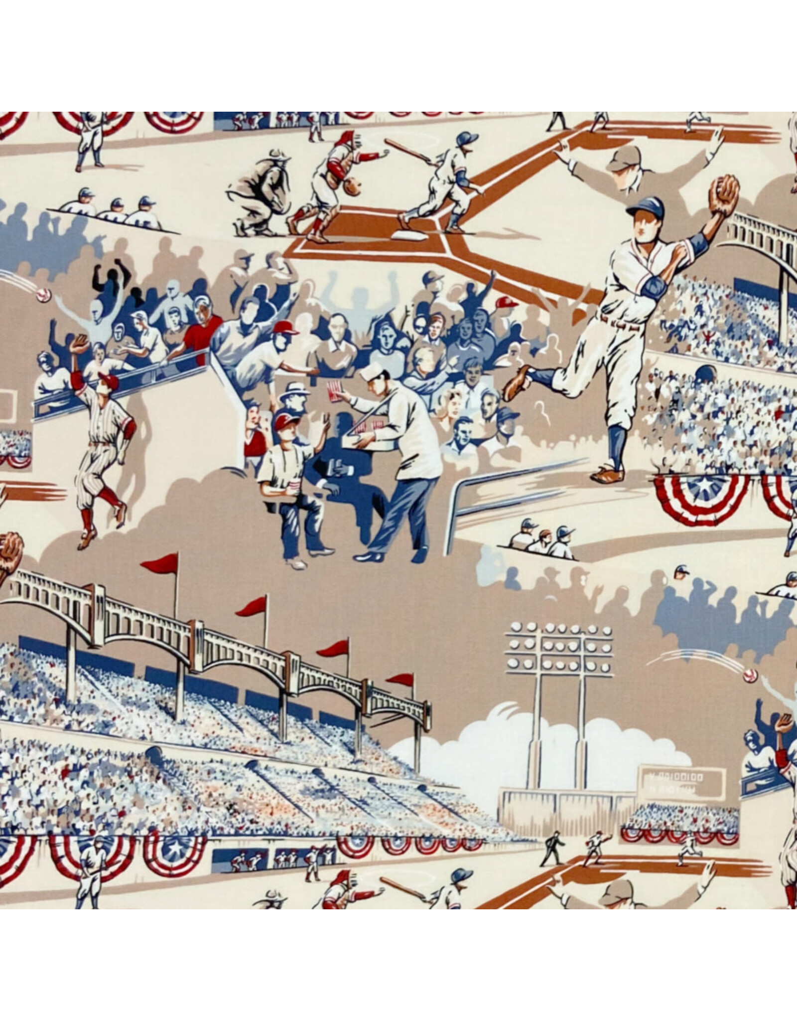 Alexander Henry Fabrics The Great American Pastime in Vintage Tea, Fabric Half-Yards