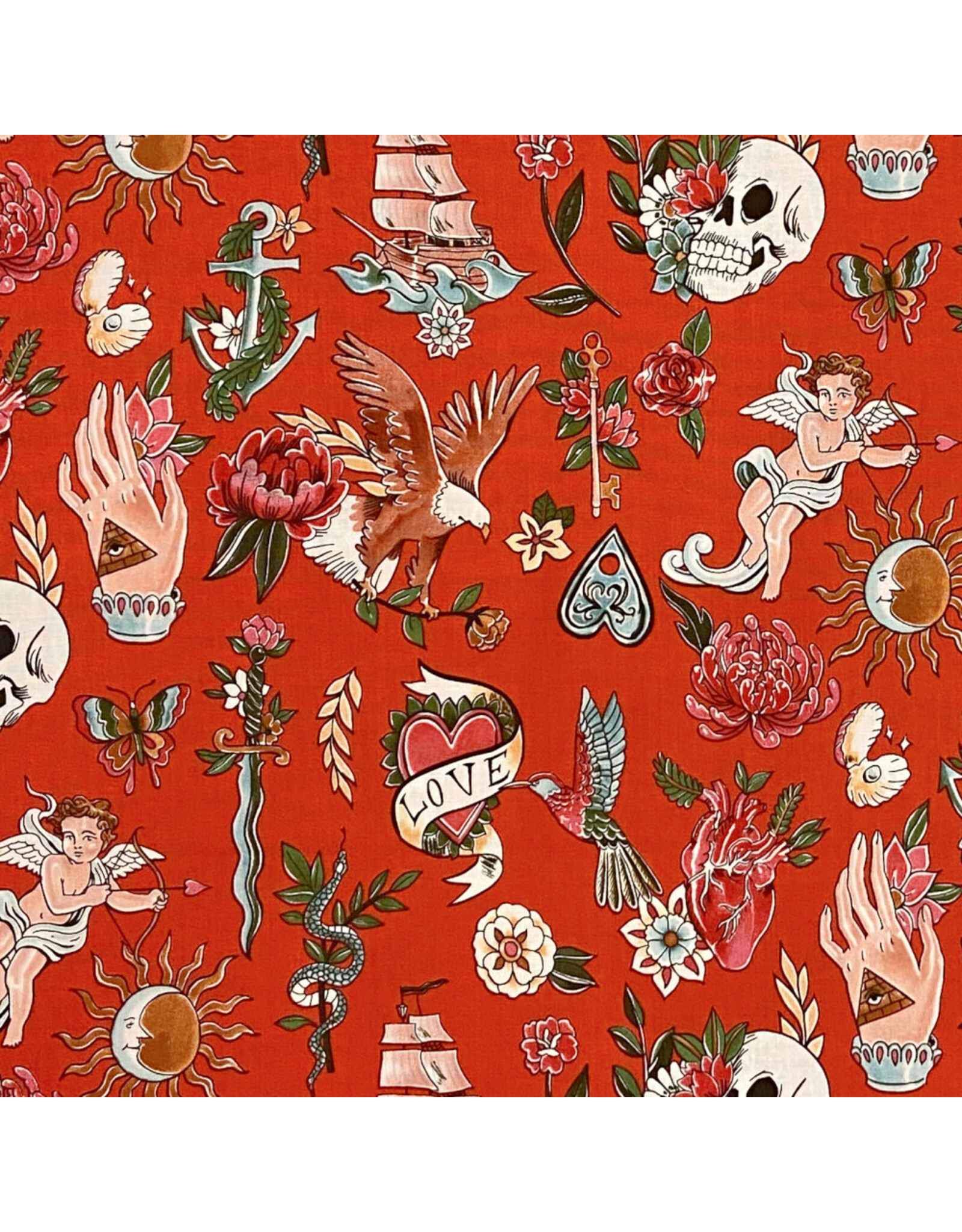 Alexander Henry Fabrics Nicole's Prints, Tell-Tale Tattoo in Red, Fabric Half-Yards