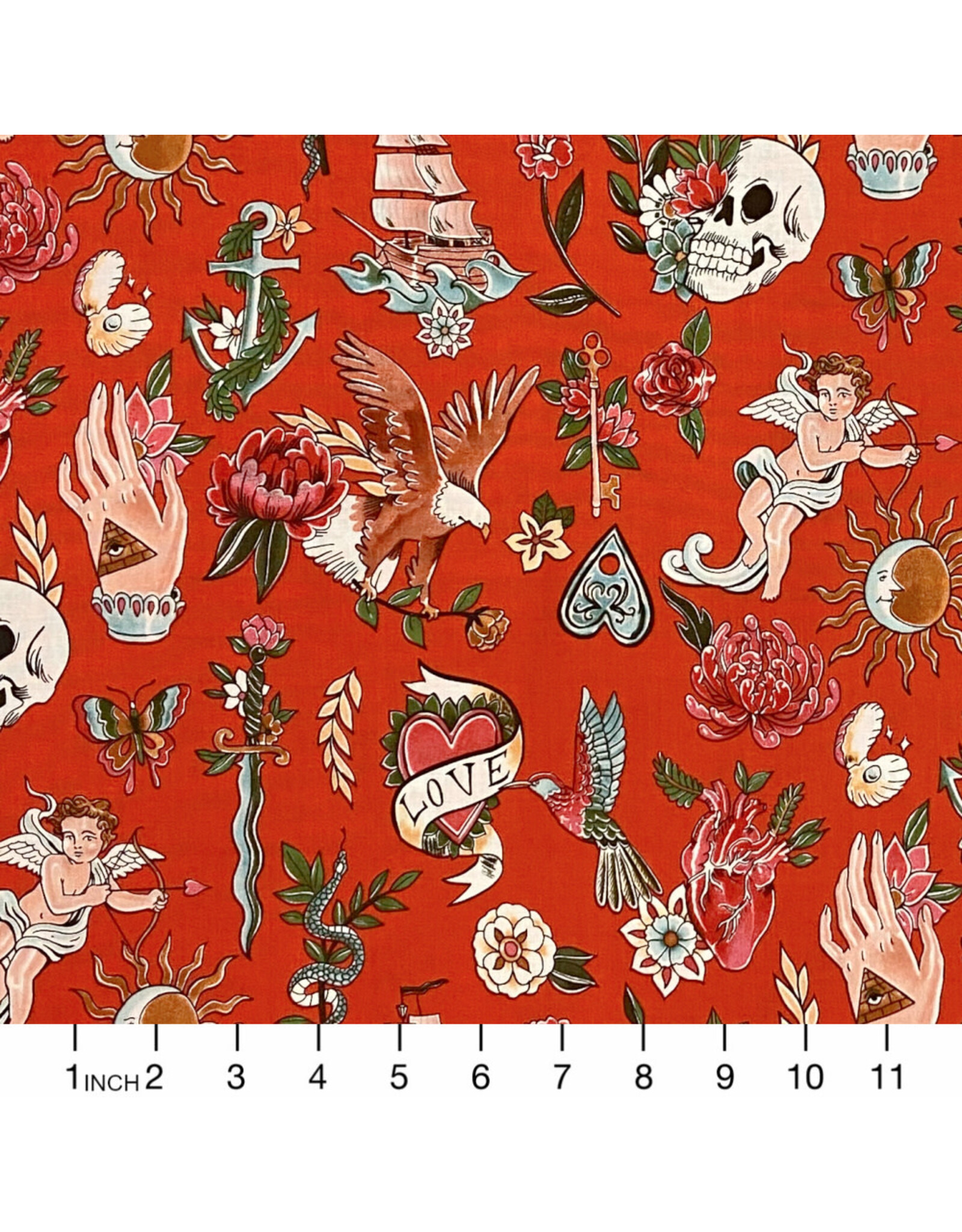 Alexander Henry Fabrics Nicole's Prints, Tell-Tale Tattoo in Red, Fabric Half-Yards