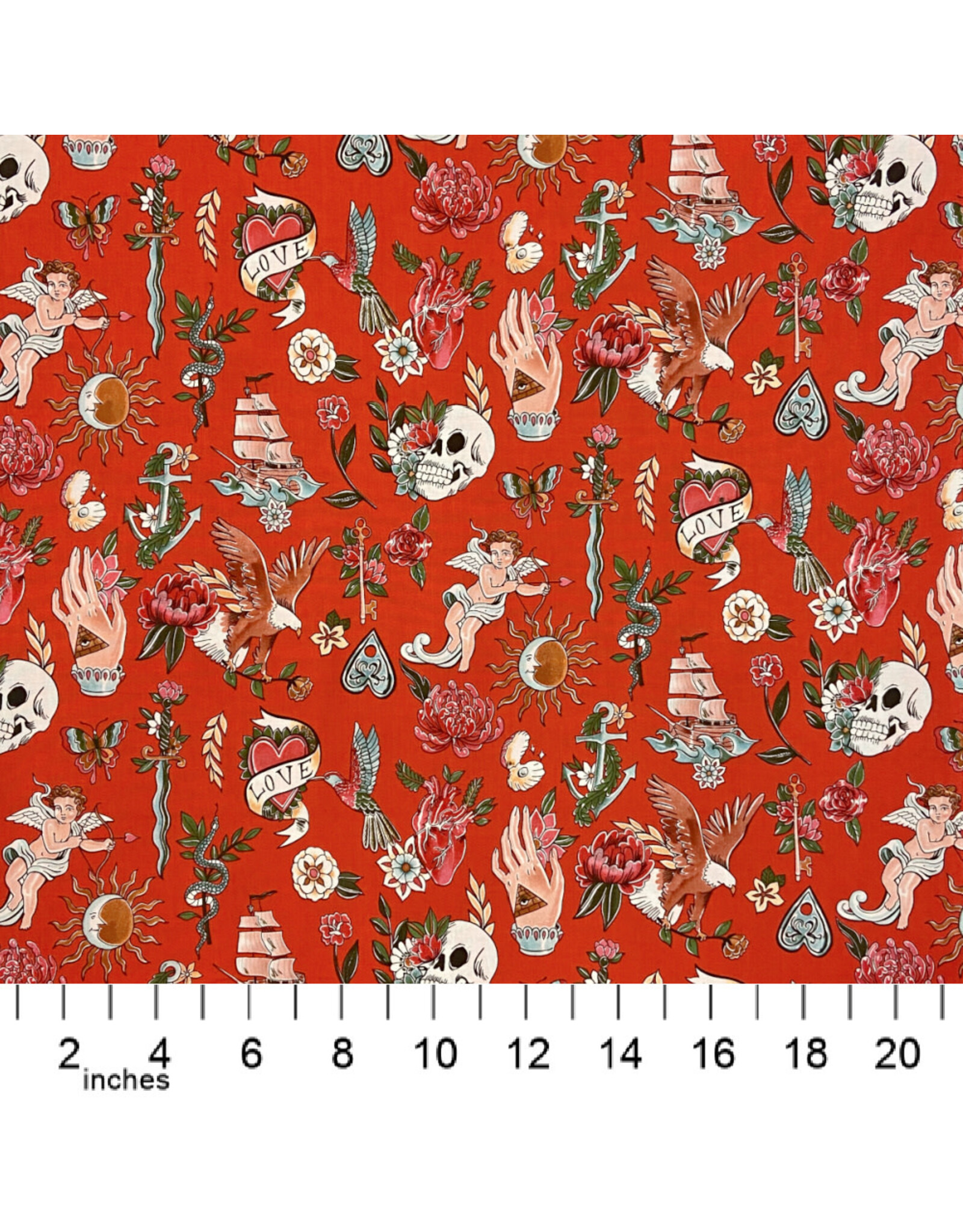 Alexander Henry Fabrics Nicole's Prints, Tell-Tale Tattoo in Red, Fabric Half-Yards