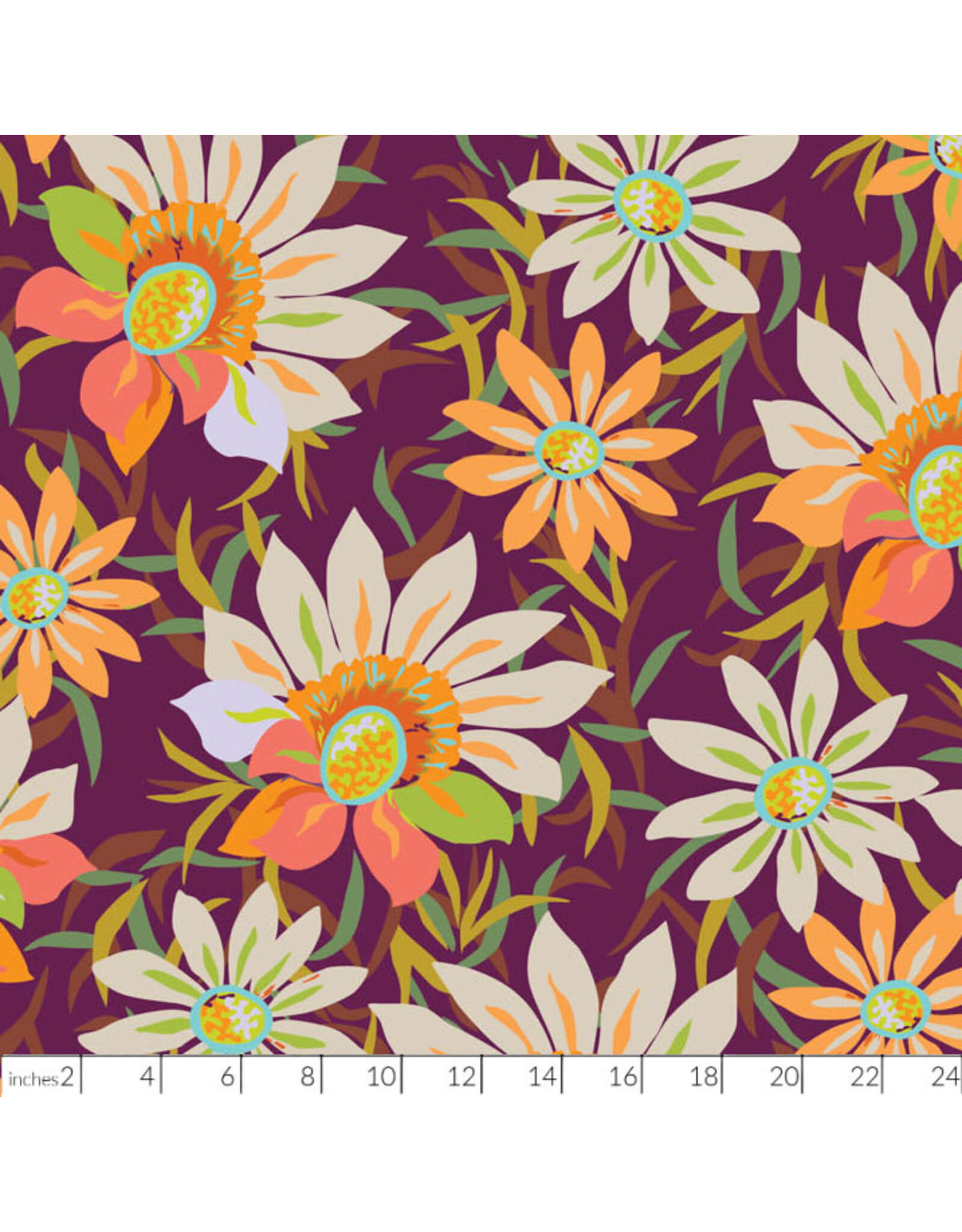 Kathy Doughty Rayon, Trade Winds, Treasure Flower in Burgundy, Fabric Half-Yards