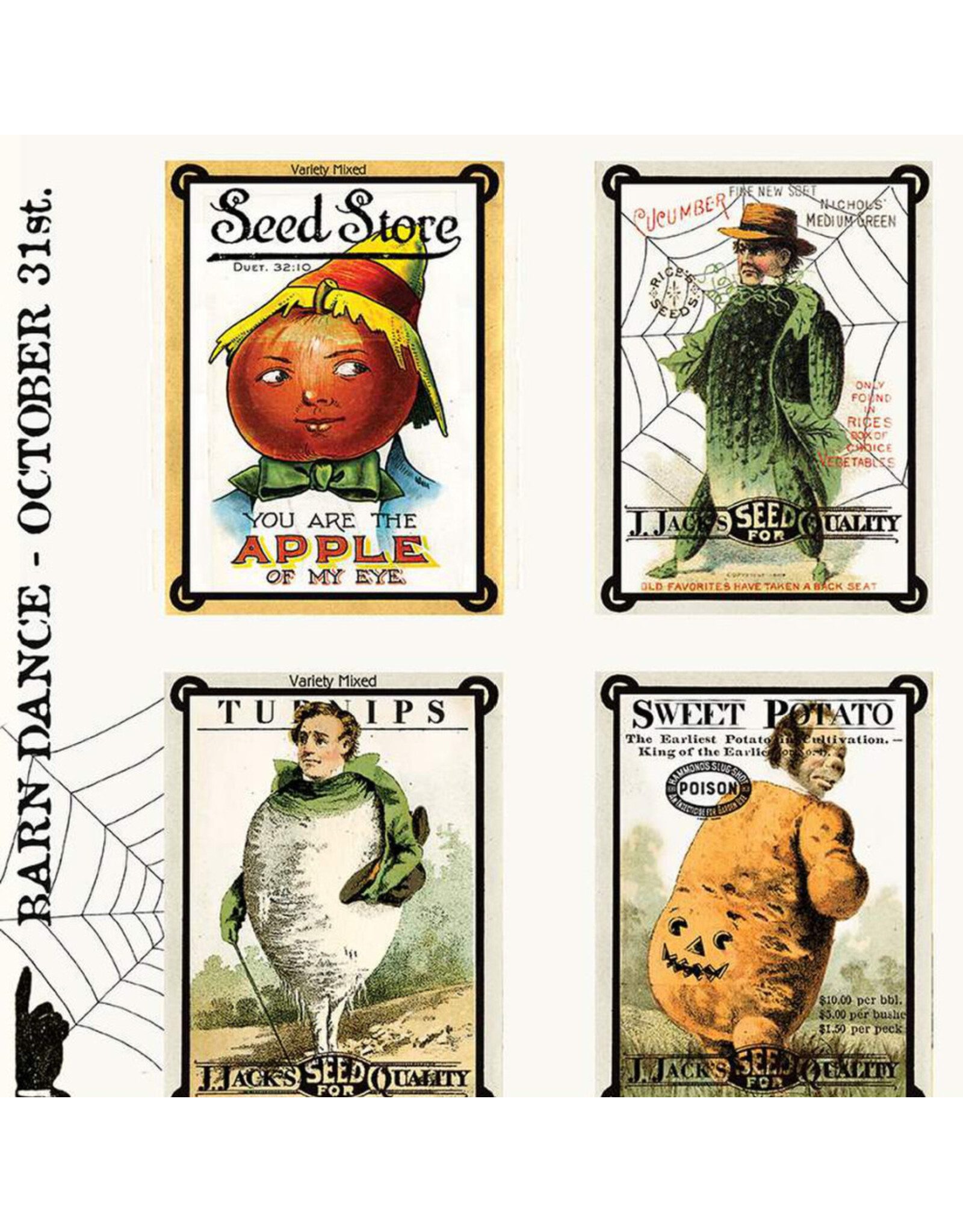 J. Wecker Frisch Pumpkin Patch, Seed Sacks Patch in White, Fabric Half-Yards