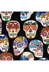 Alexander Henry Fabrics Folklorico, Calaveras Contentas in Black, Fabric Half-Yards