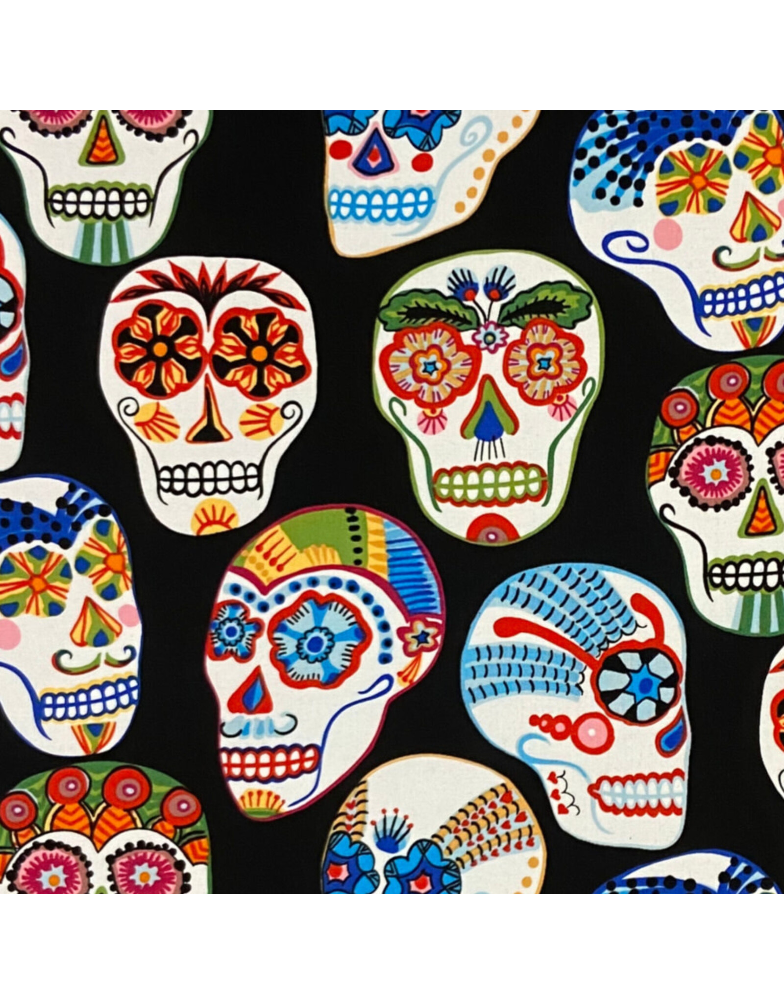 Alexander Henry Fabrics Folklorico, Calaveras Contentas in Black, Fabric Half-Yards