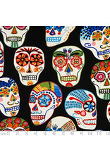 Alexander Henry Fabrics Folklorico, Calaveras Contentas in Black, Fabric Half-Yards