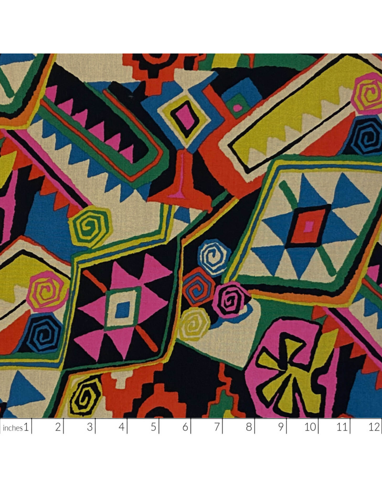 Alexander Henry Fabrics Folklorico, Azteca in Black Tea, Fabric Half-Yards