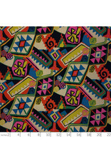 Alexander Henry Fabrics Folklorico, Azteca in Black Tea, Fabric Half-Yards