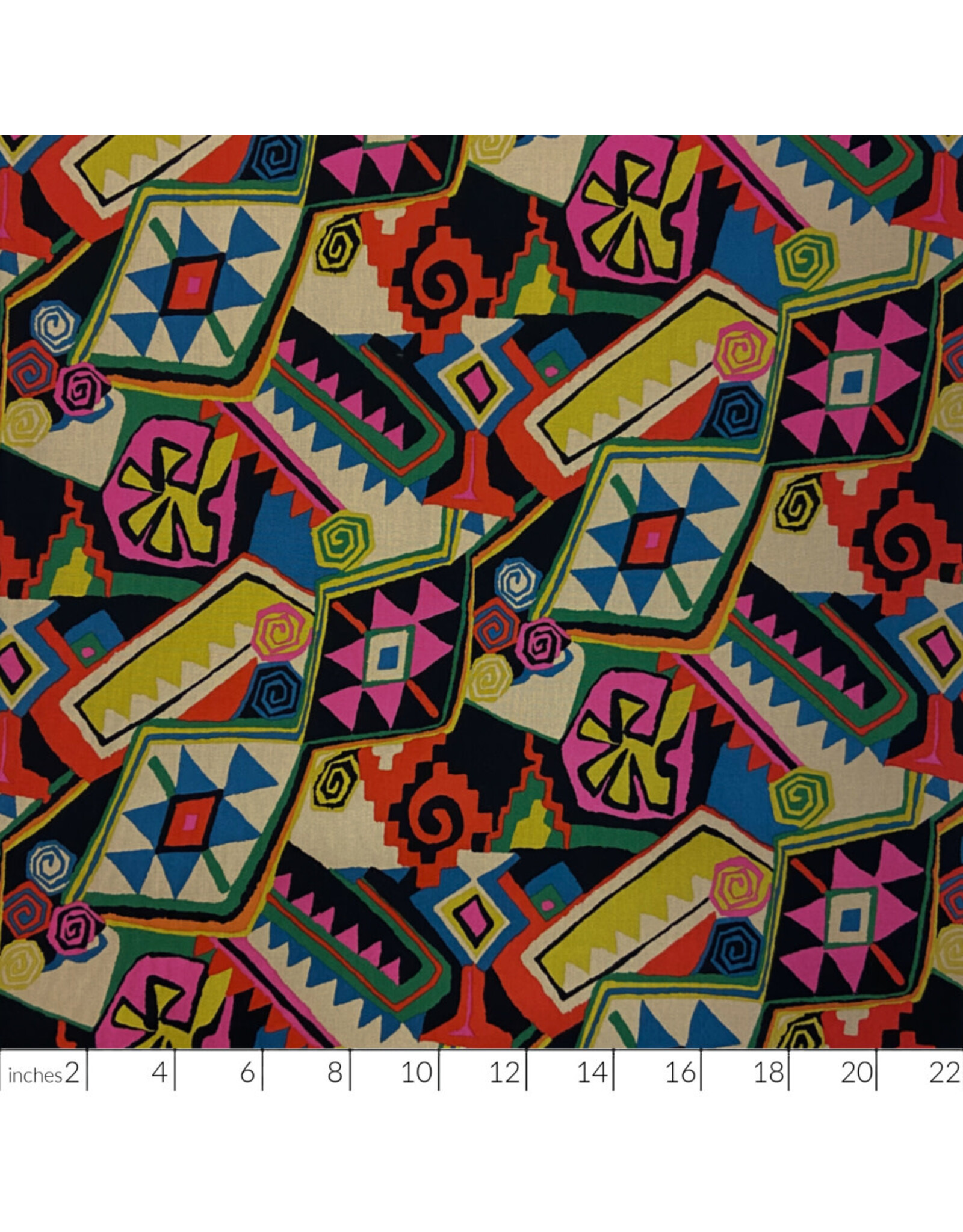 Alexander Henry Fabrics Folklorico, Azteca in Black Tea, Fabric Half-Yards