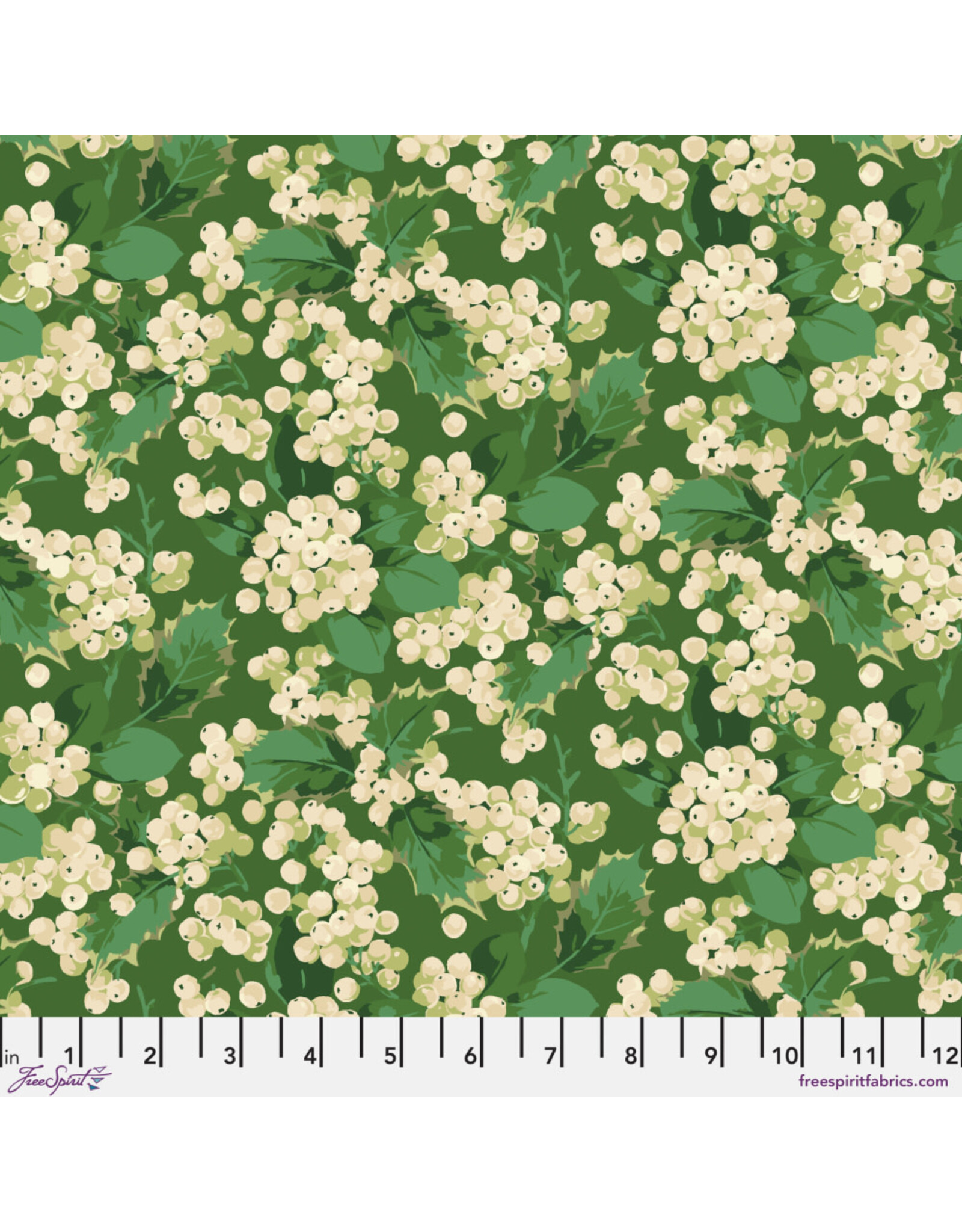 Martha Negley Winterberry, Holly Berry in Green, Fabric Half-Yards