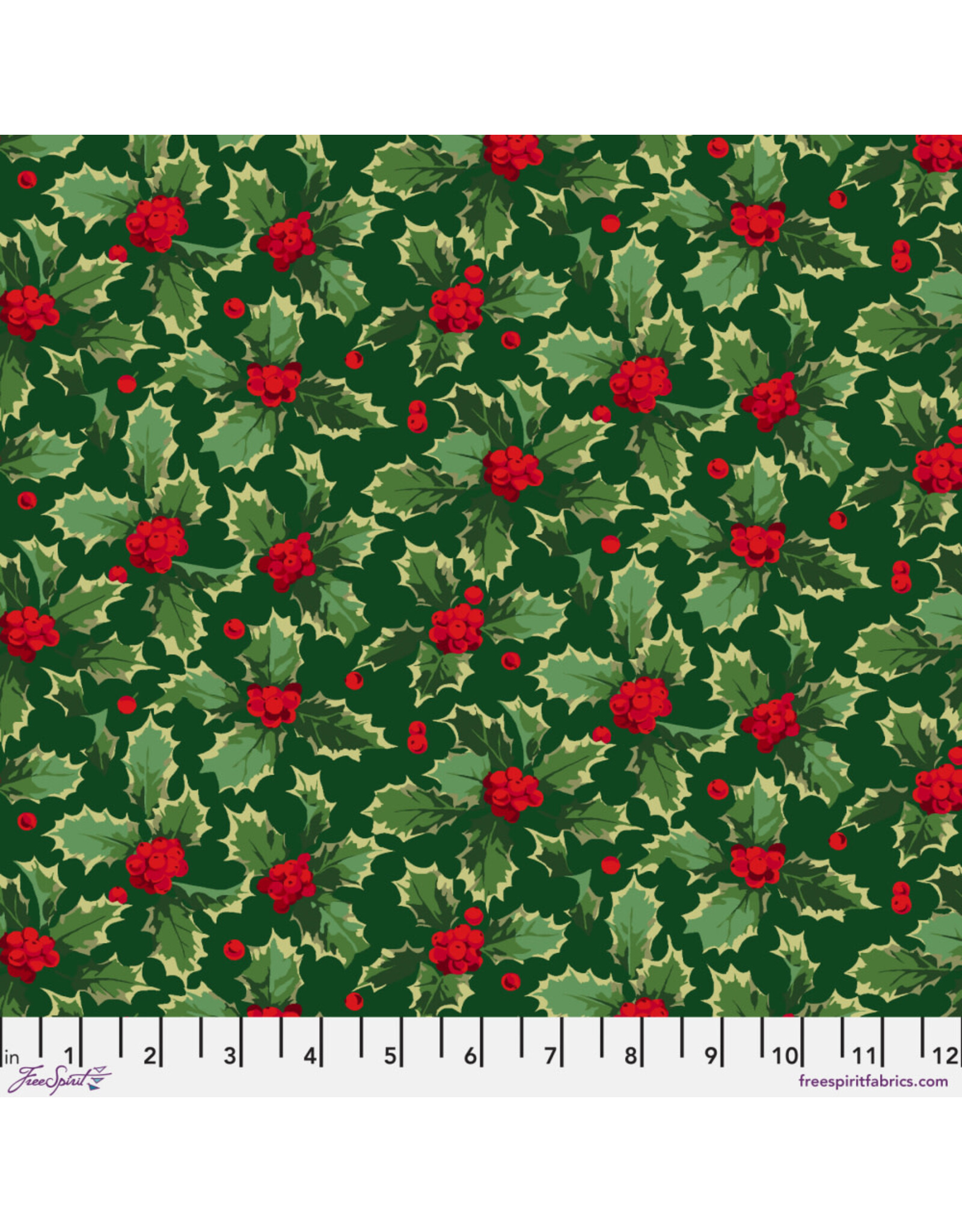 Martha Negley Winterberry, Holly in Dark Green, Fabric Half-Yards